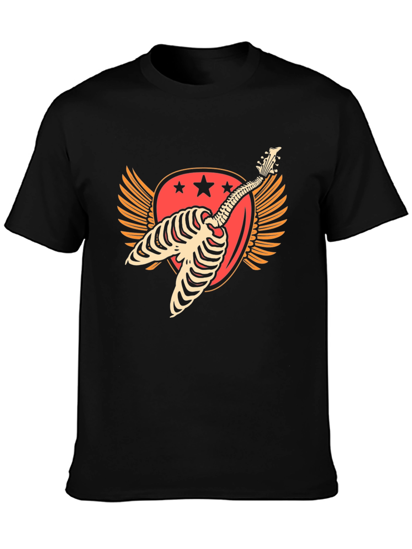 Skeleton Guitar Winged Graphic T-Shirt