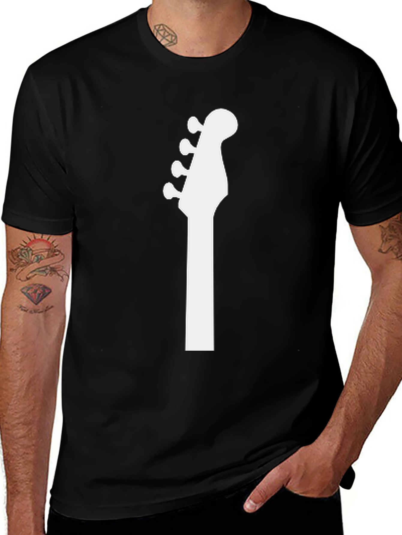 Bass Guitar Headstock Graphic Tee - Black