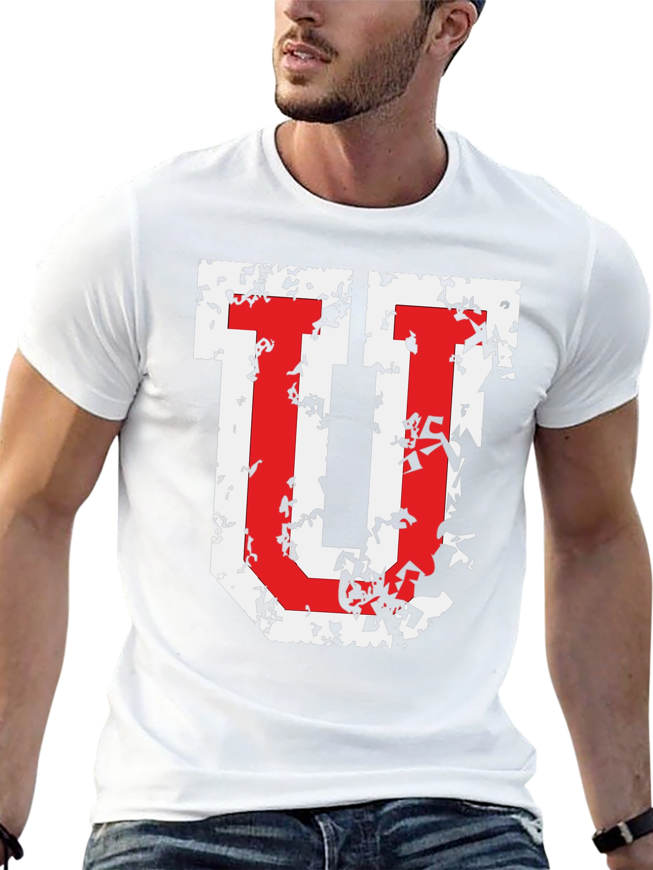 Distressed Red U Graphic Black T-Shirt