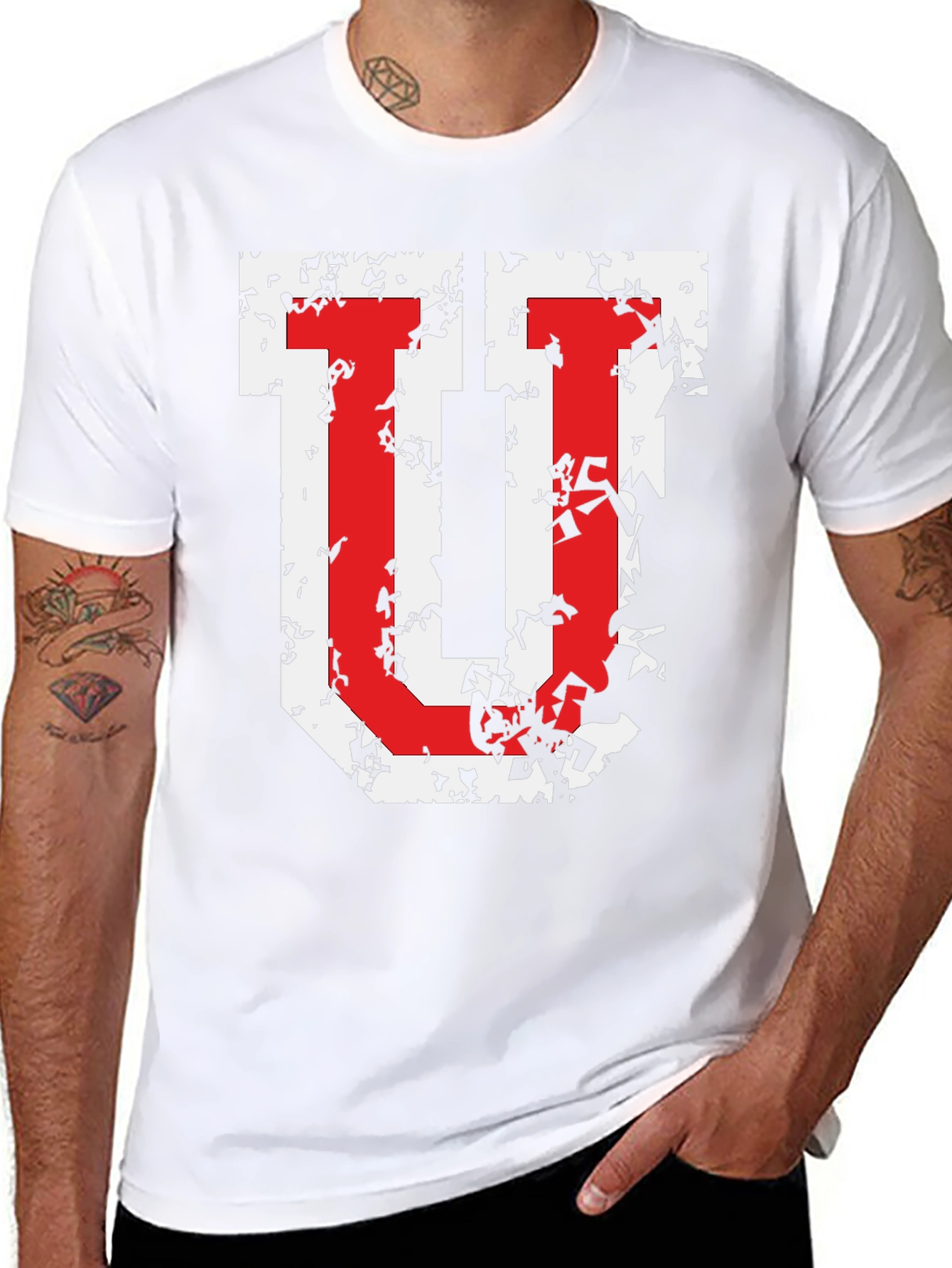 Distressed Red U Graphic Black T-Shirt