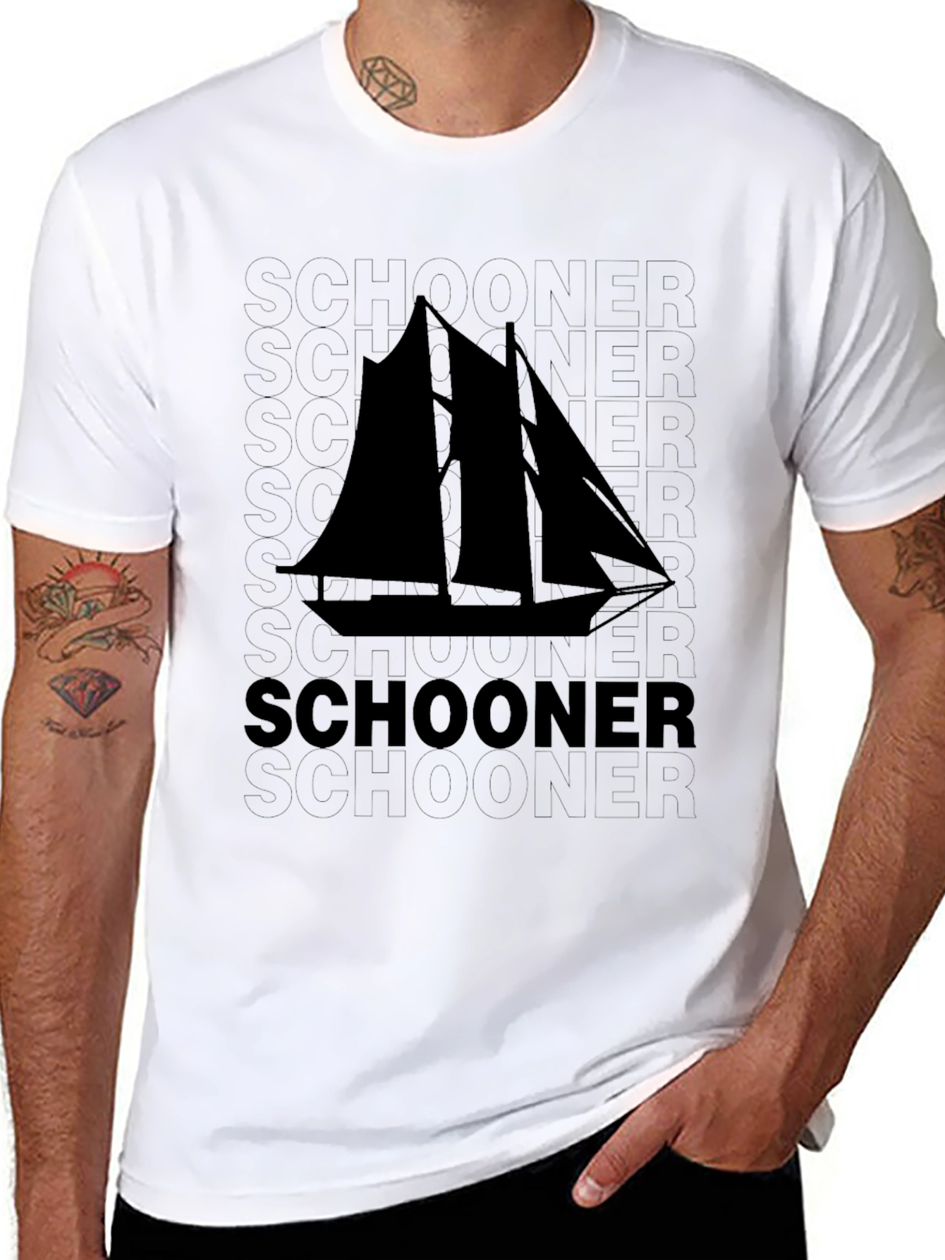 Schooner Sailboat Graphic Black T-Shirt