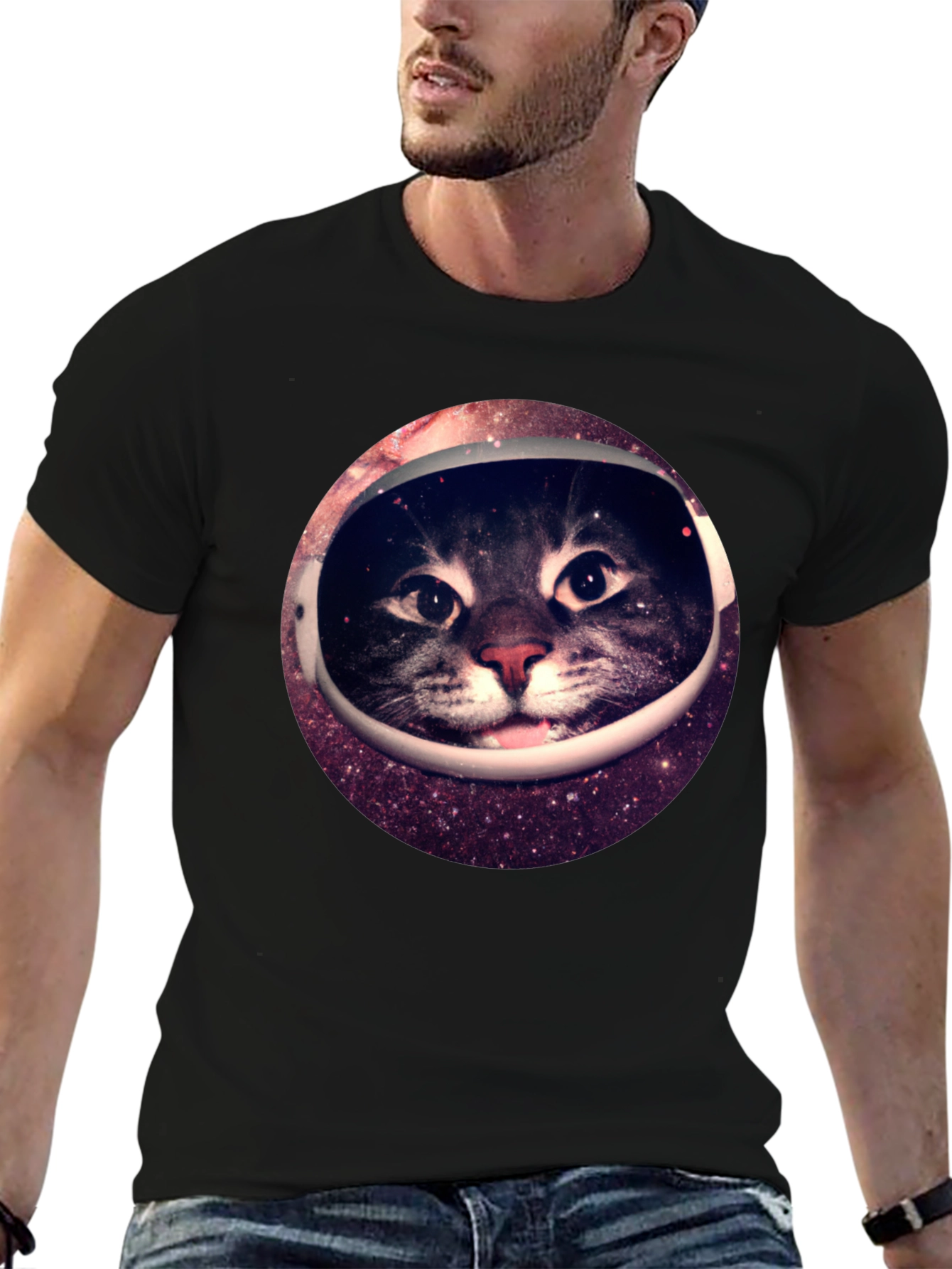 Space Cat Black T-Shirt