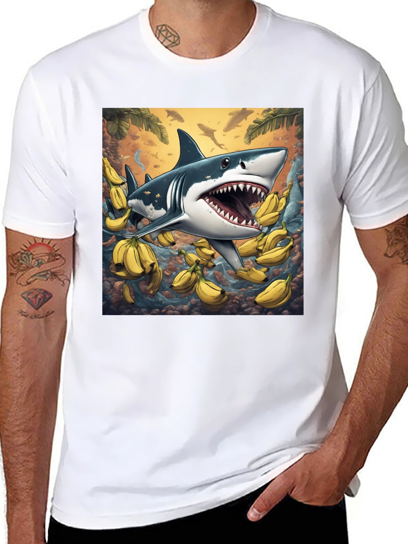Banana Shark Graphic Tee - Mens Black T-Shirt