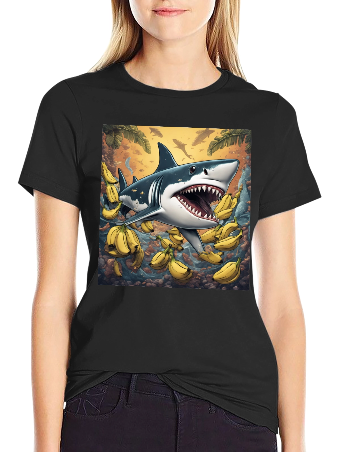 Banana Shark Graphic Tee - Mens Black T-Shirt