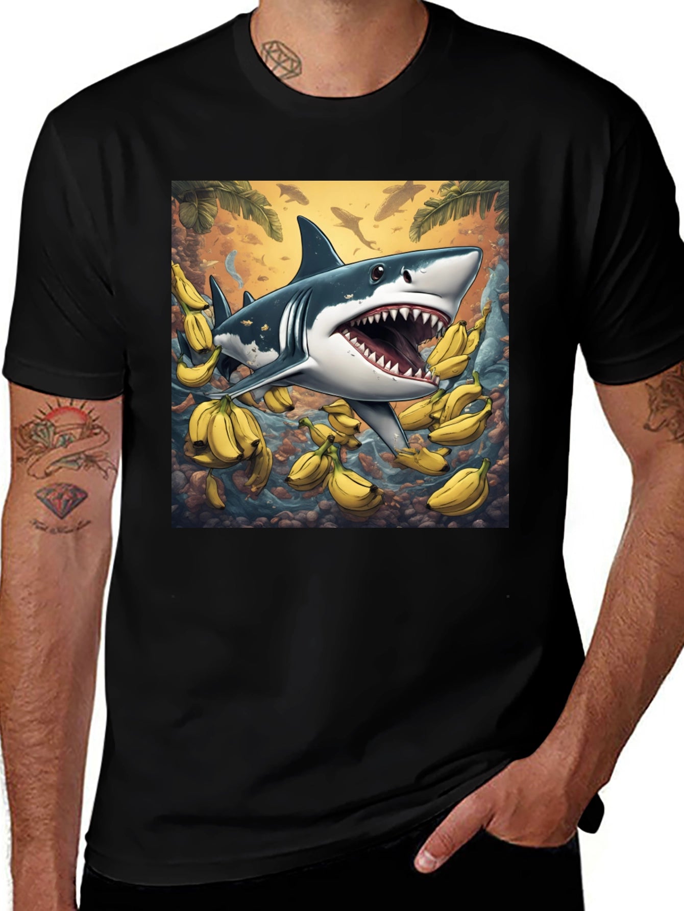 Banana Shark Graphic Tee - Mens Black T-Shirt