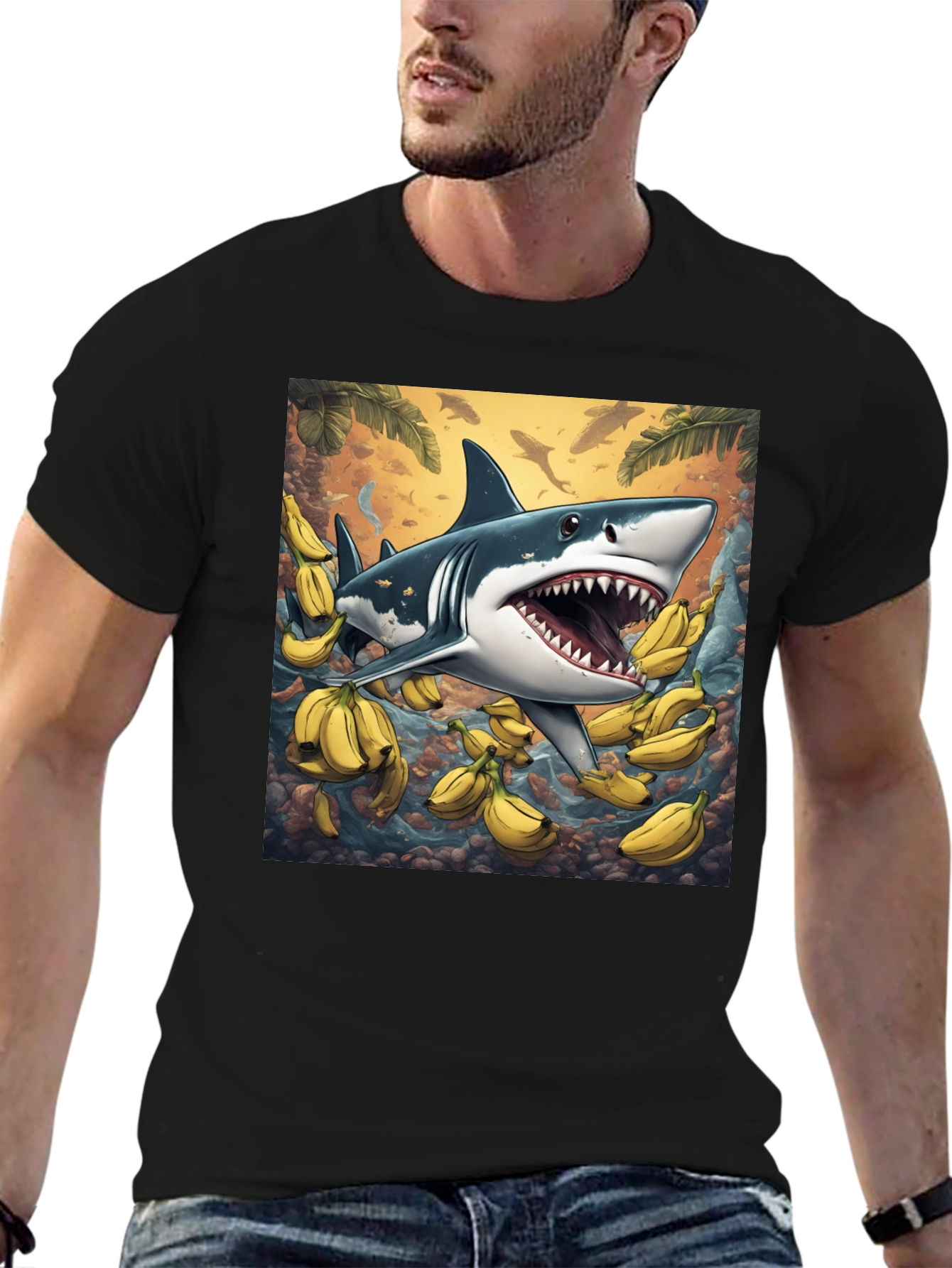 Banana Shark Graphic Tee - Mens Black T-Shirt