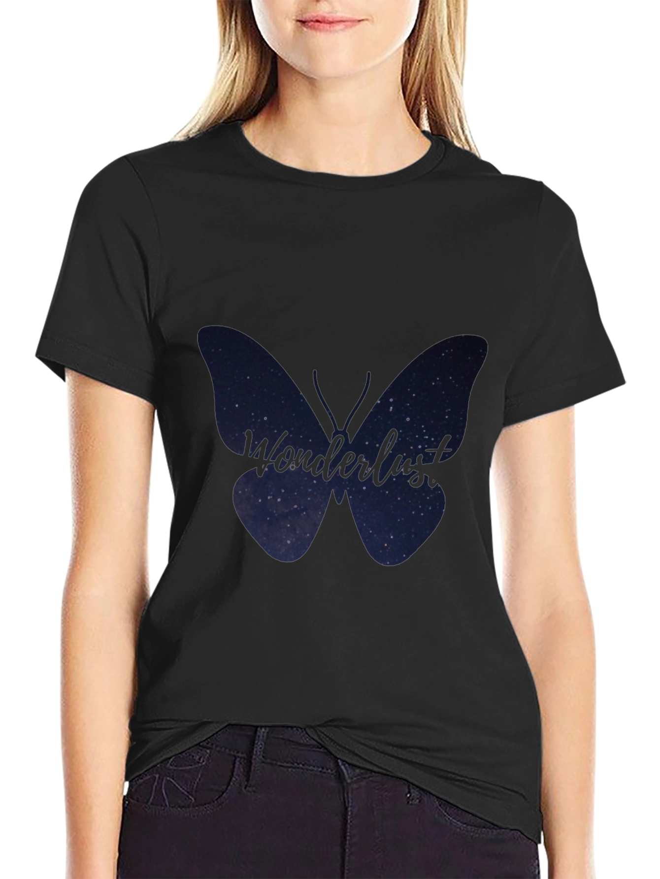 Wonderlust Butterfly Graphic Tee - Soft Black Cotton