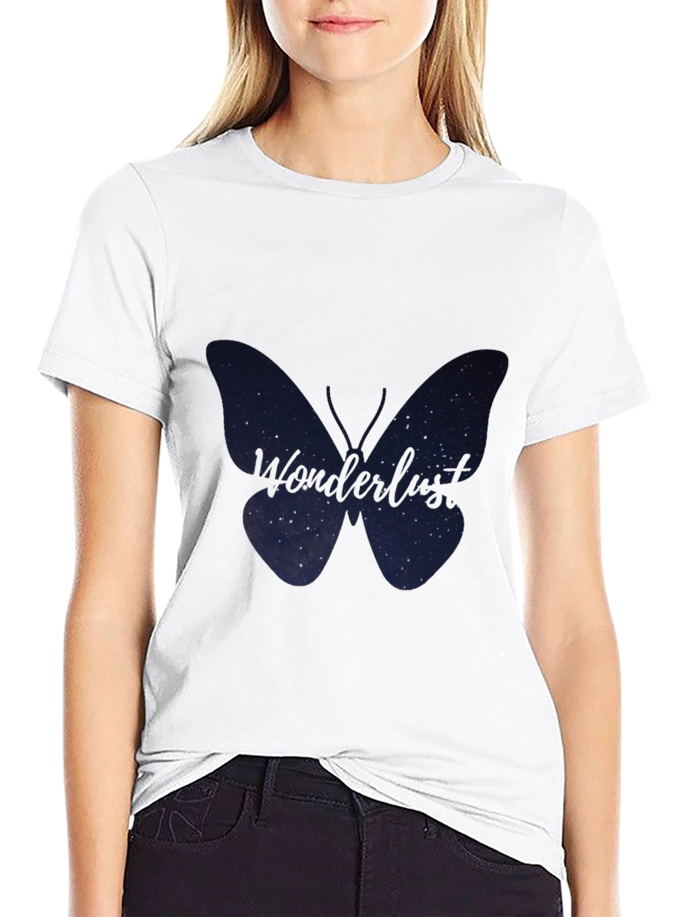 Wonderlust Butterfly Graphic Tee - Soft Black Cotton