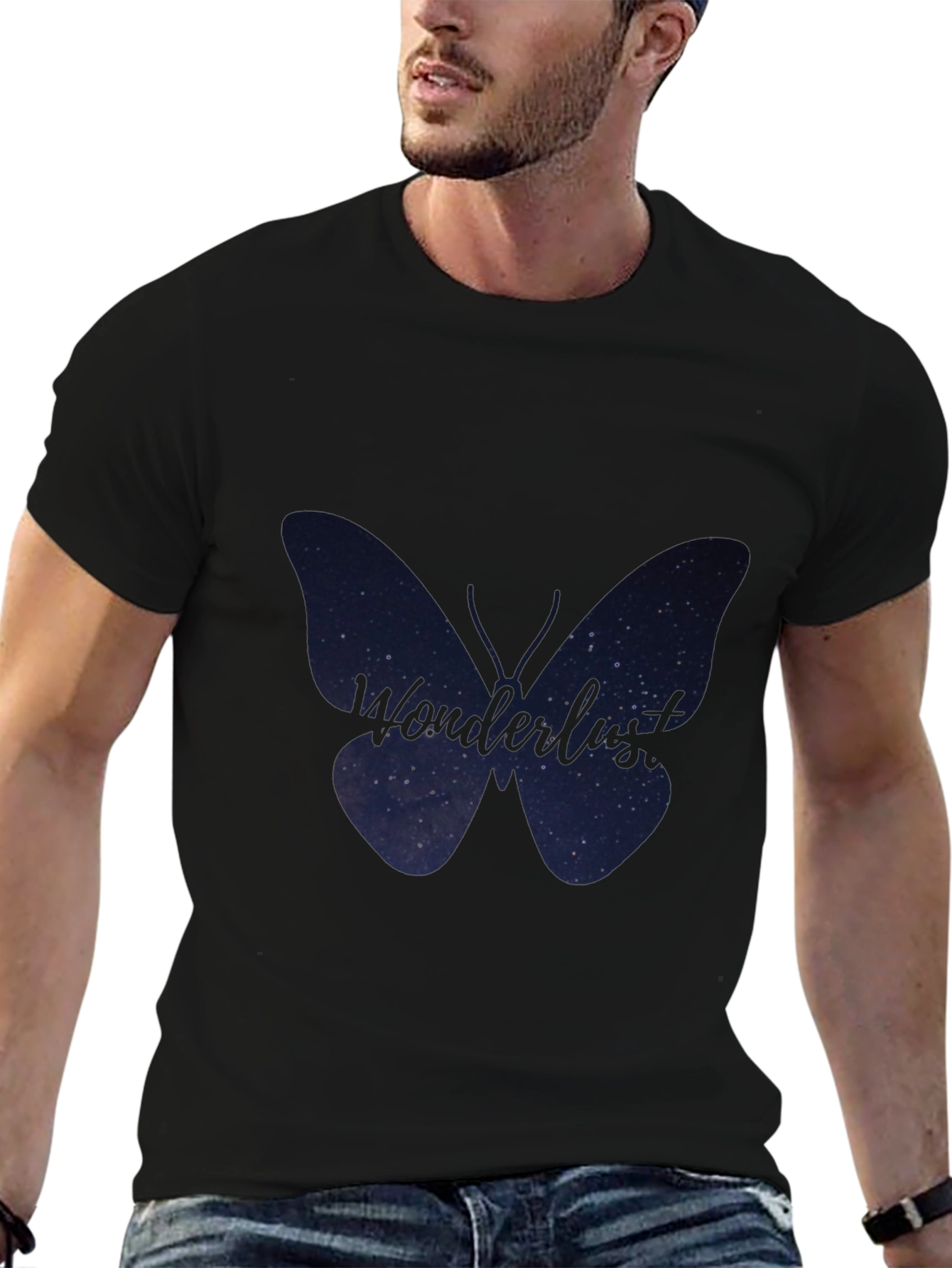 Wonderlust Butterfly Graphic Tee - Soft Black Cotton