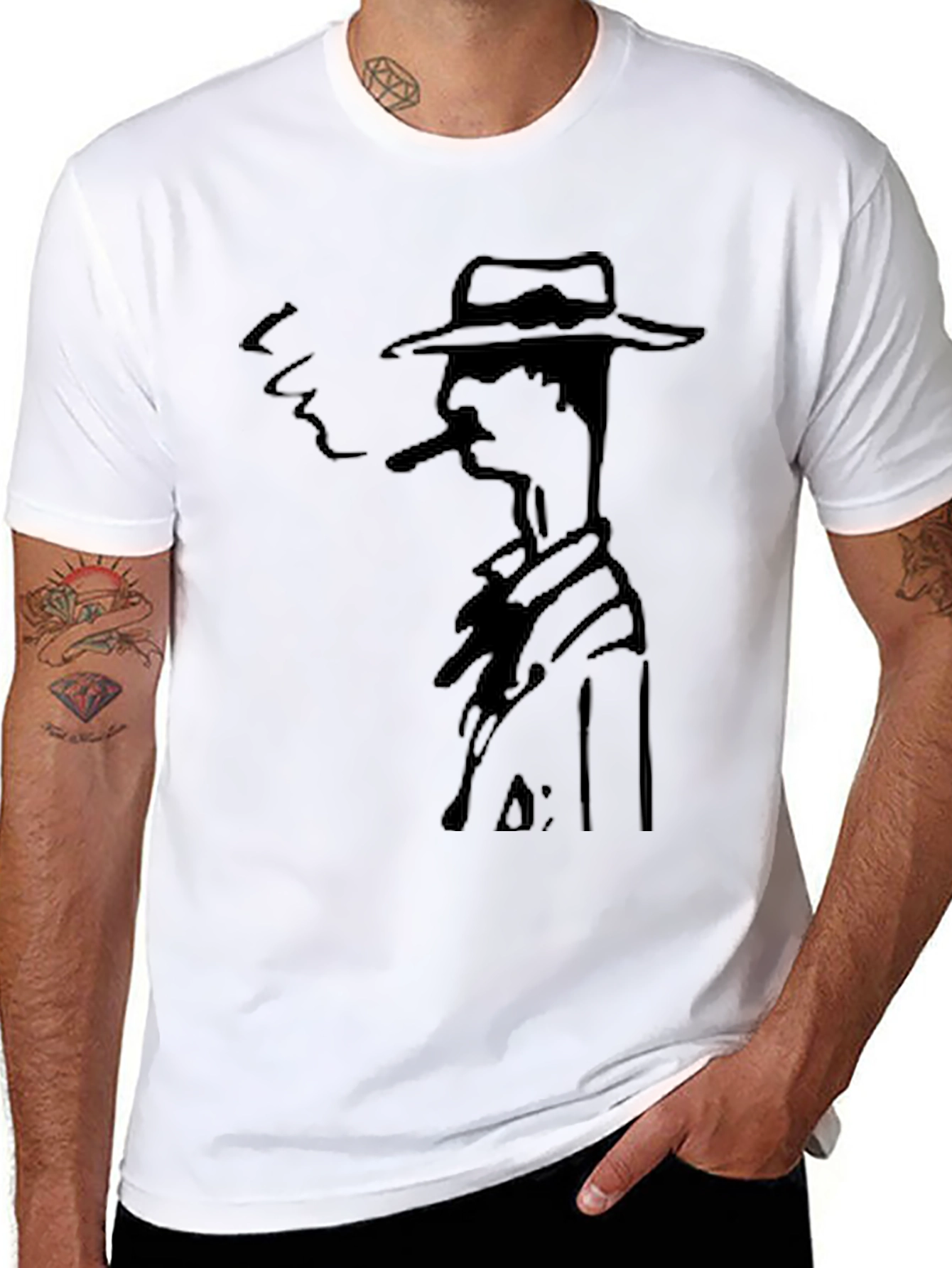Smoking Man Graphic Tee - Black Cotton T-Shirt