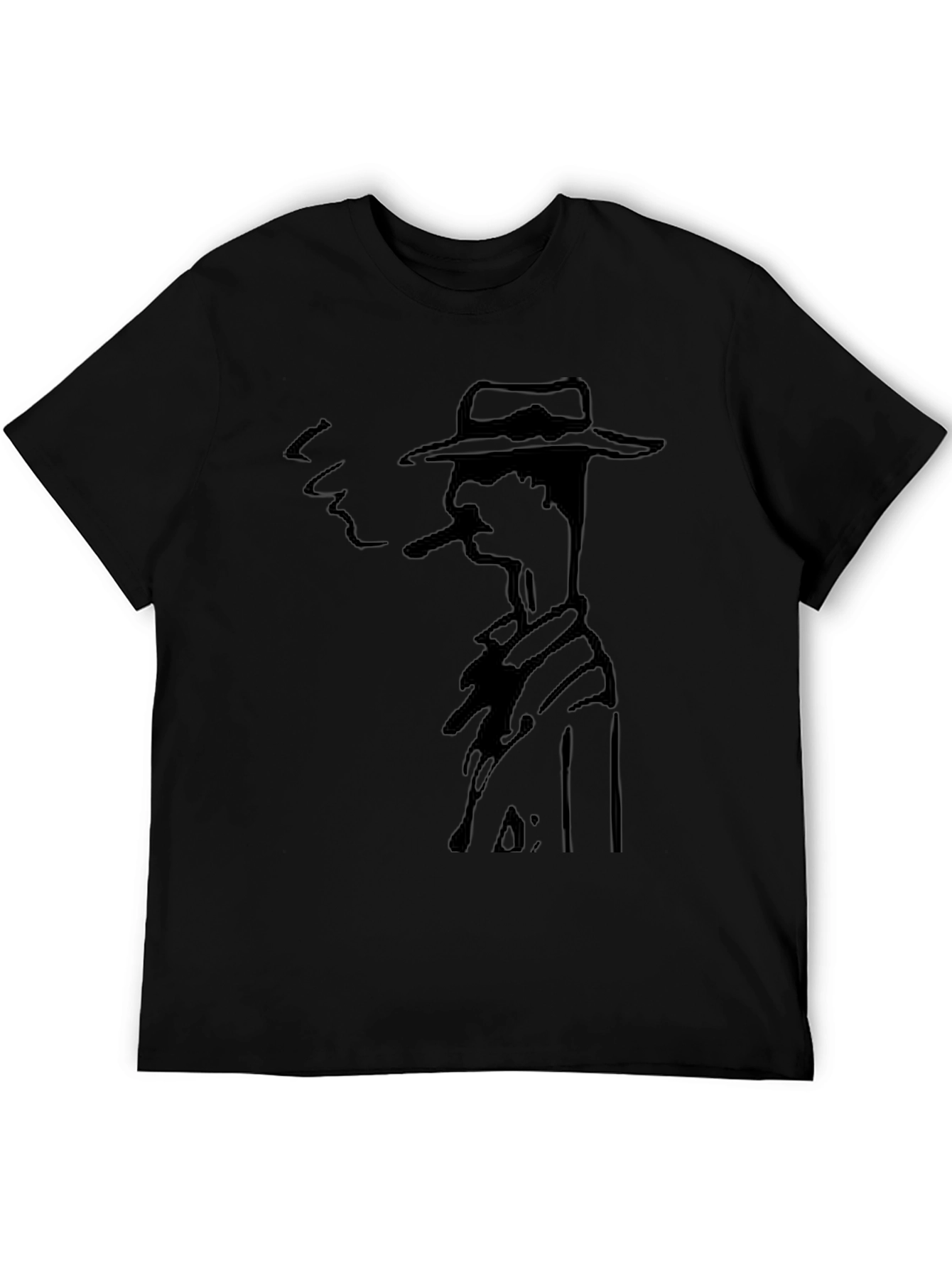 Smoking Man Graphic Tee - Black Cotton T-Shirt