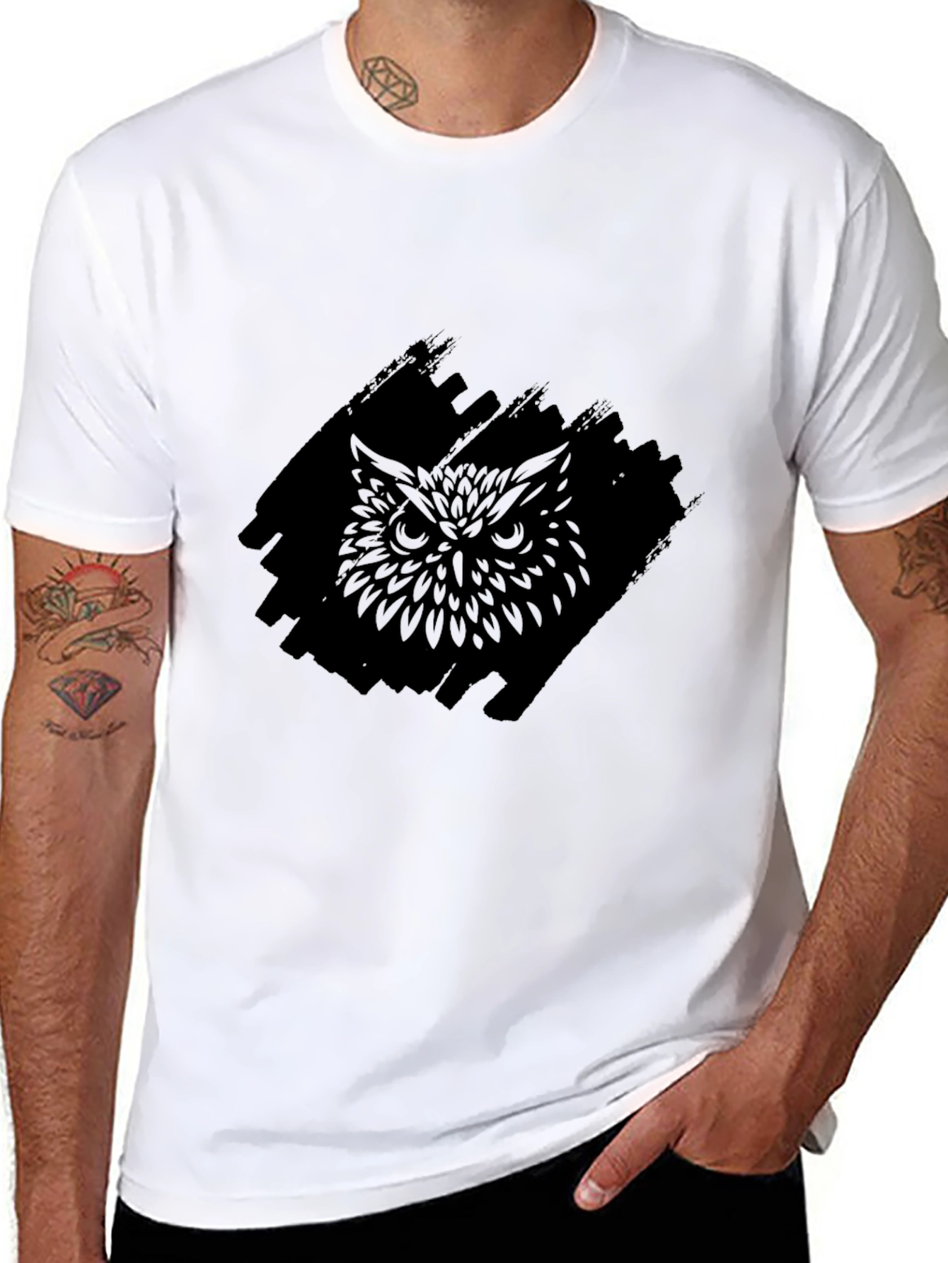Mens Black Owl Graphic Tee - Stylish Comfort