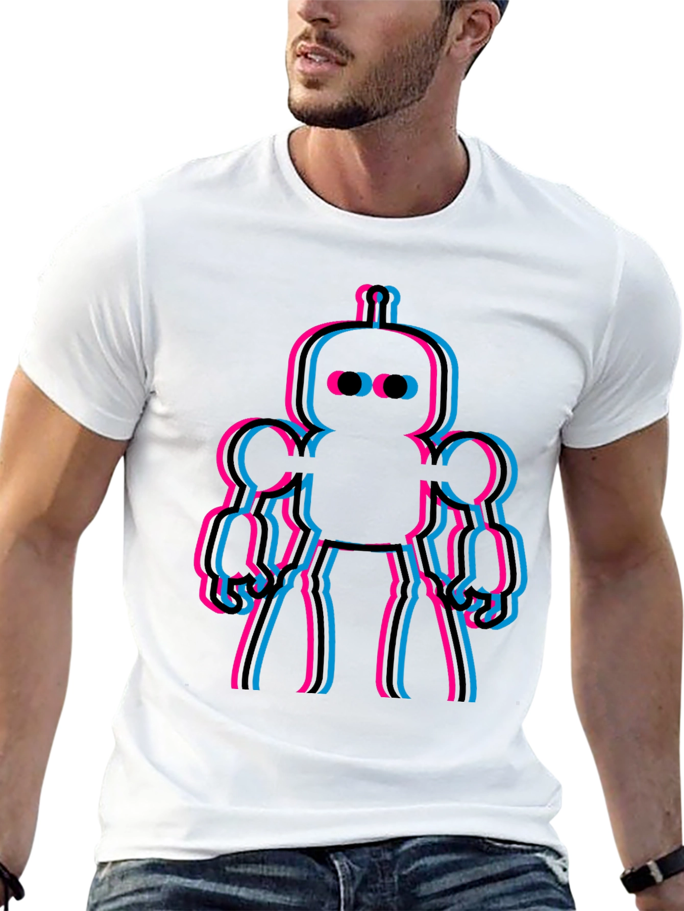 Retro Robot Glitch Mens Graphic Tee