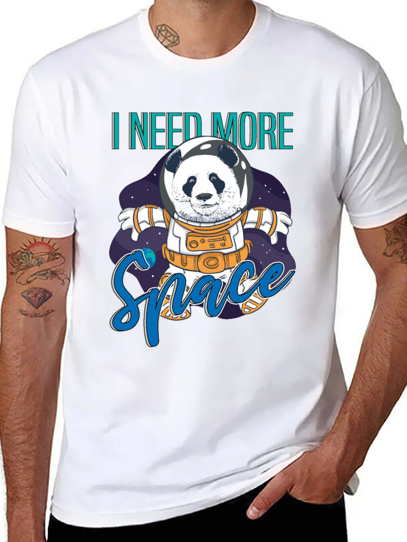 Panda Astronaut I Need More Space Black T-Shirt