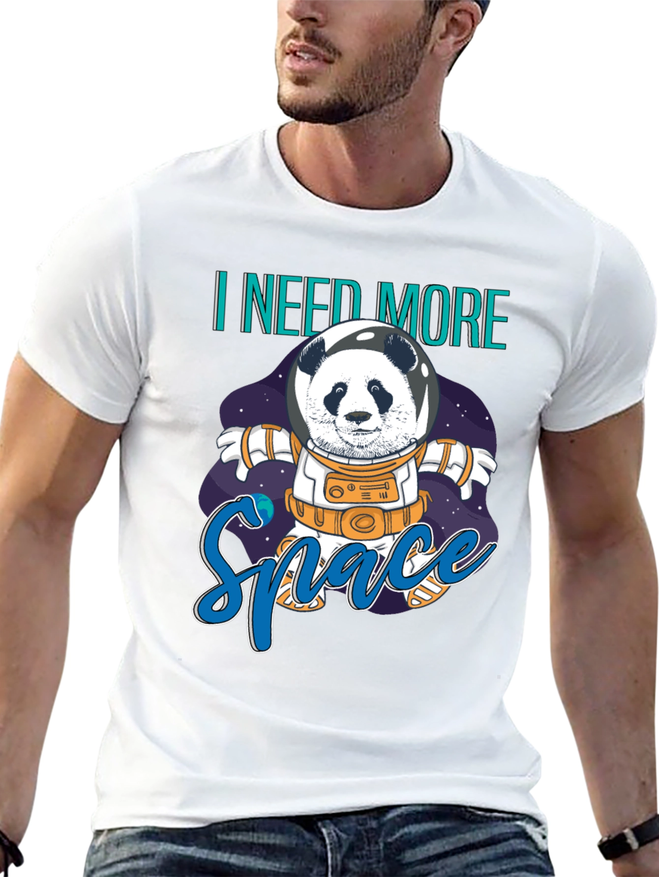 Panda Astronaut I Need More Space Black T-Shirt
