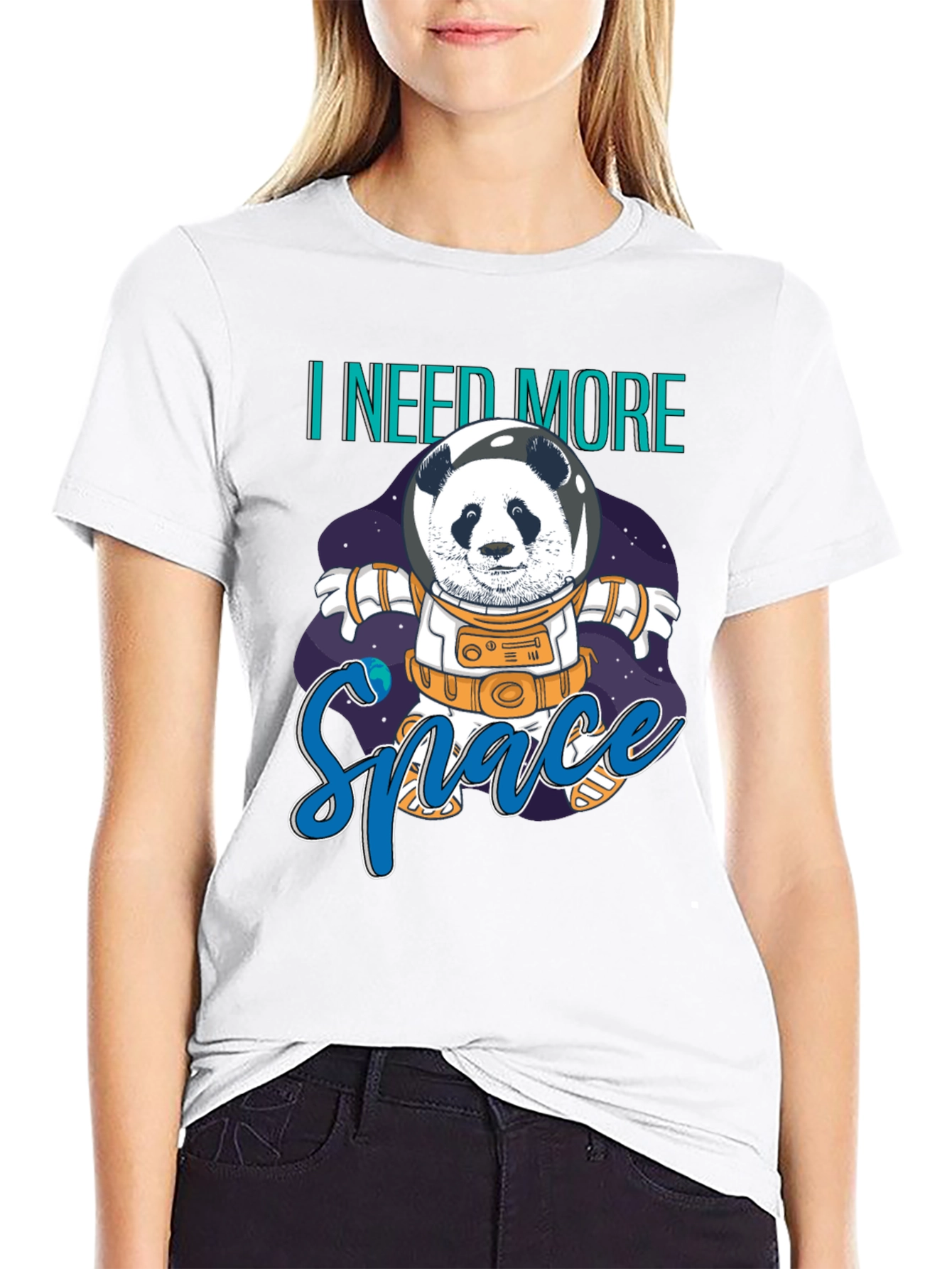 Panda Astronaut I Need More Space Black T-Shirt