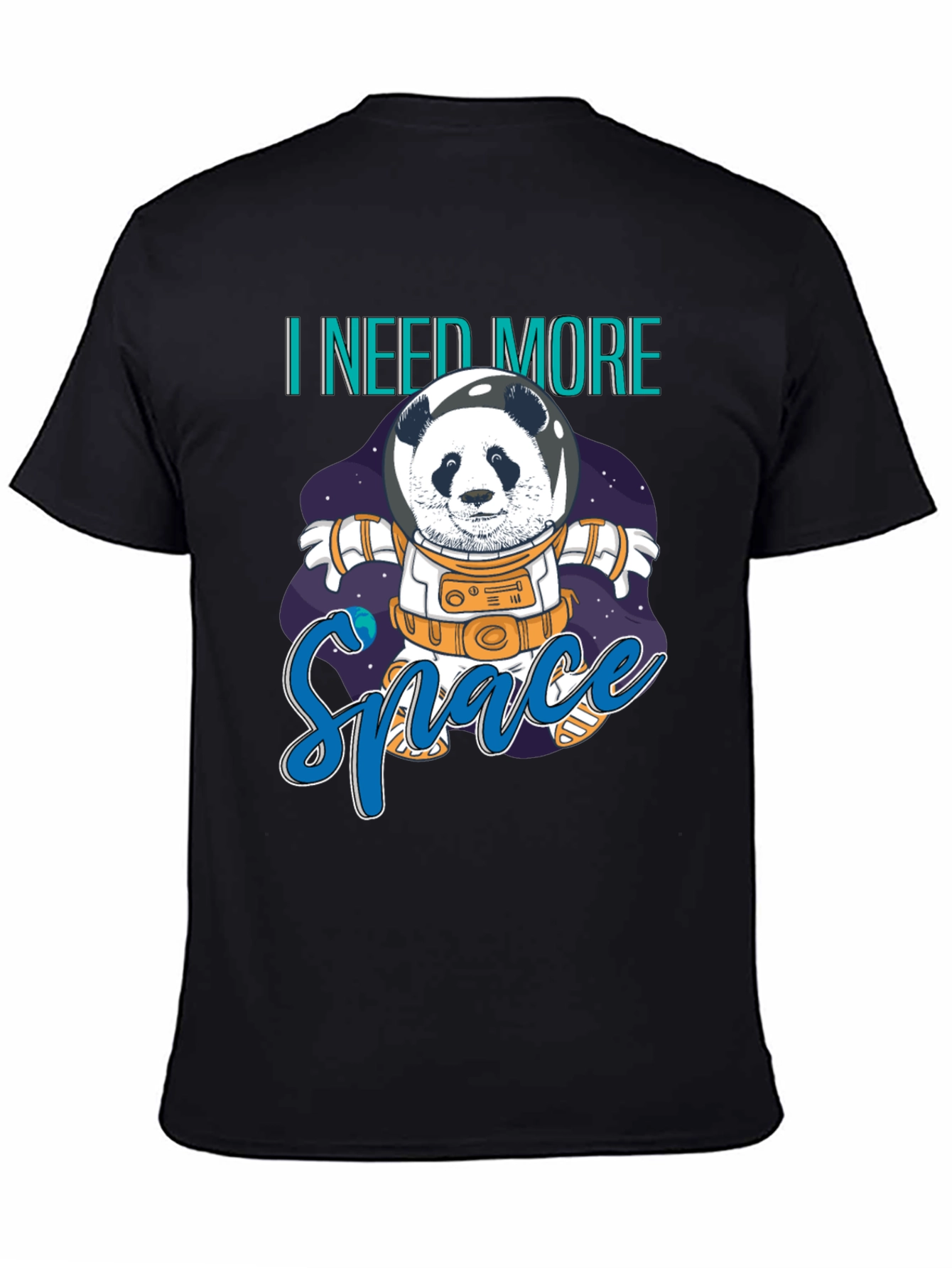 Panda Astronaut I Need More Space Black T-Shirt