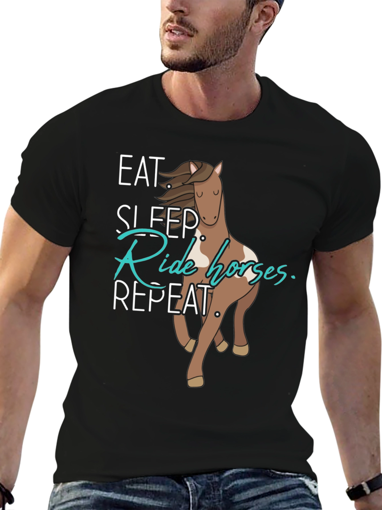Eat Sleep Ride Horses Repeat Black T-Shirt