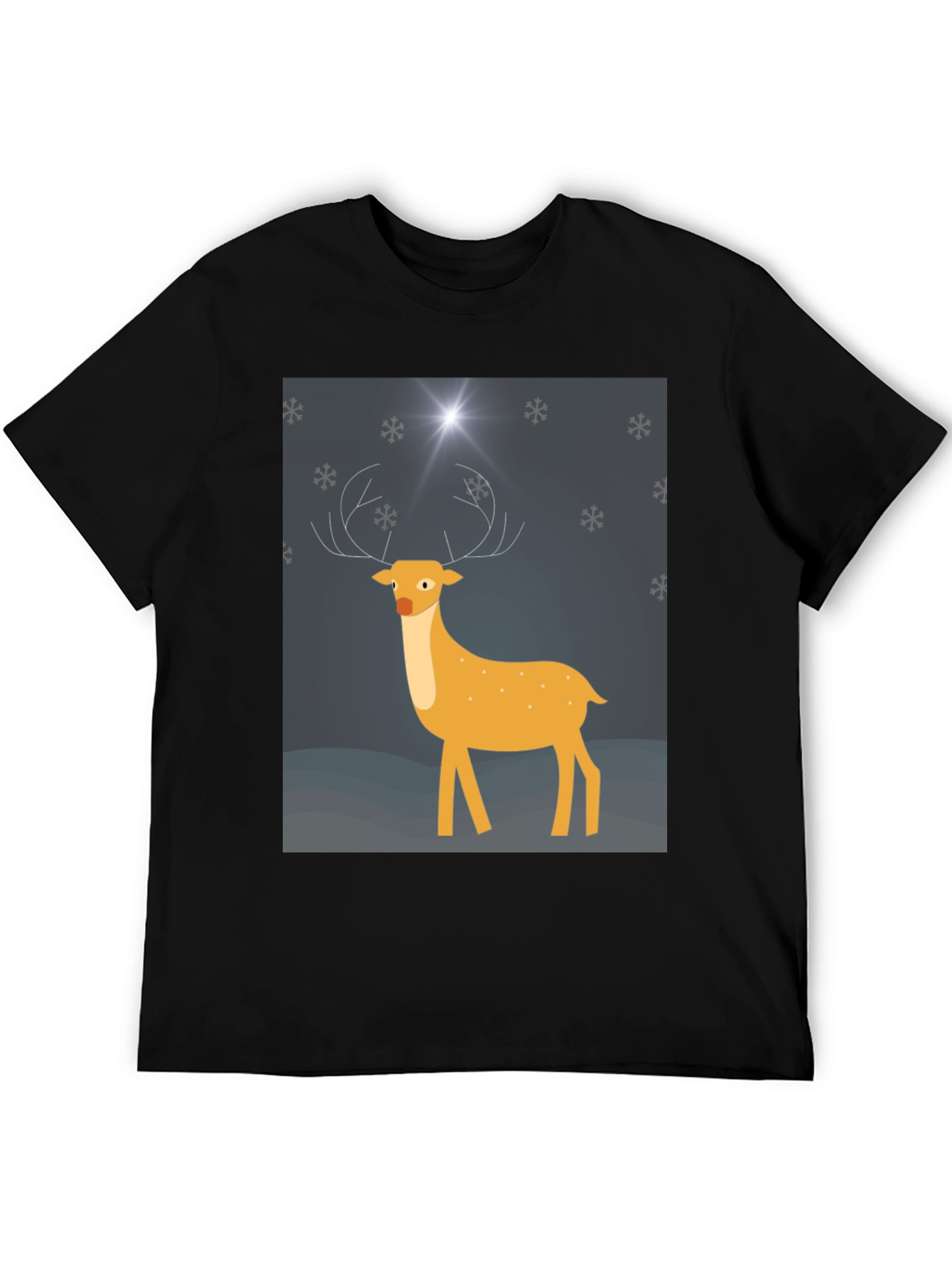 Festive Deer Graphic Tee - Black Holiday Shirt