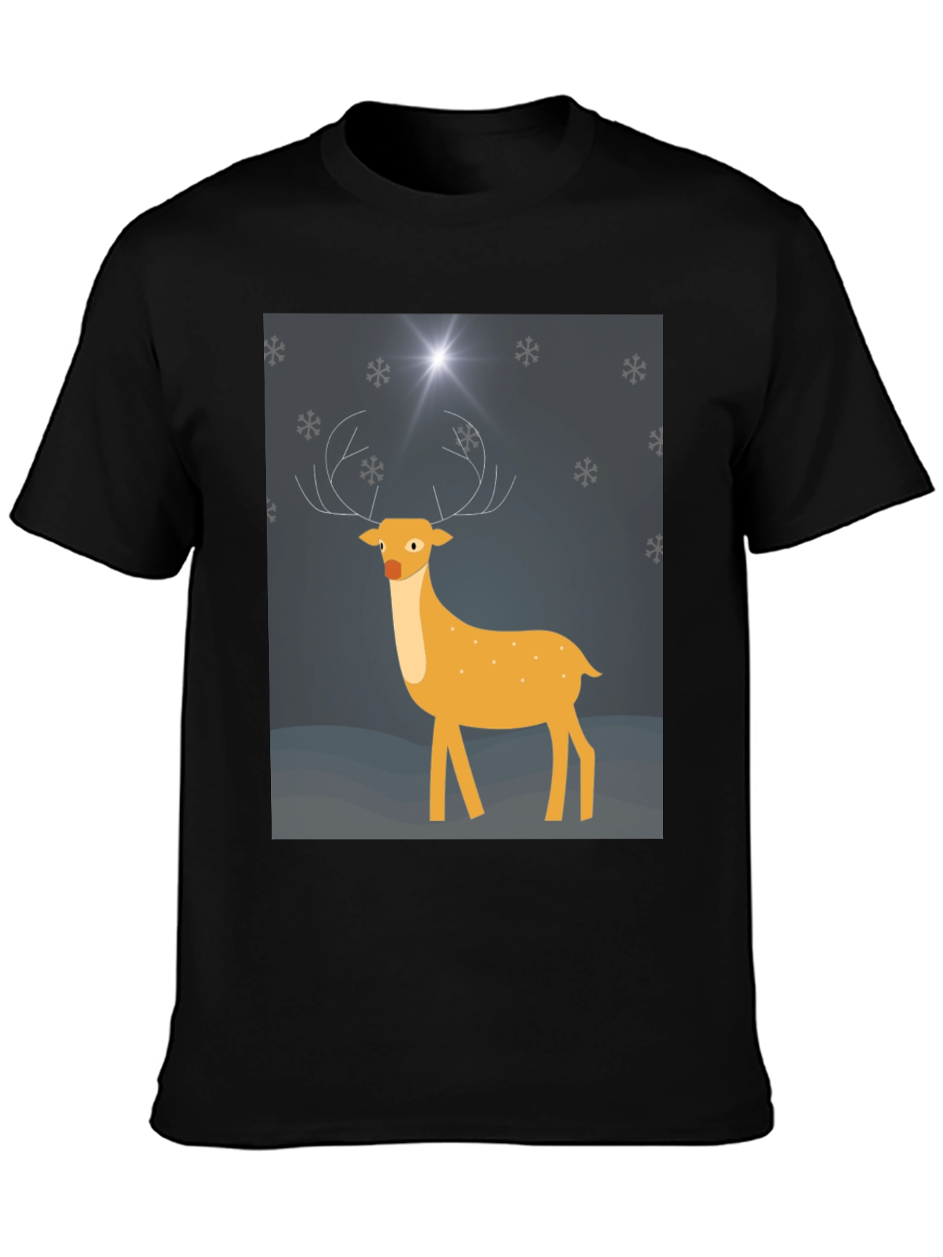 Festive Deer Graphic Tee - Black Holiday Shirt