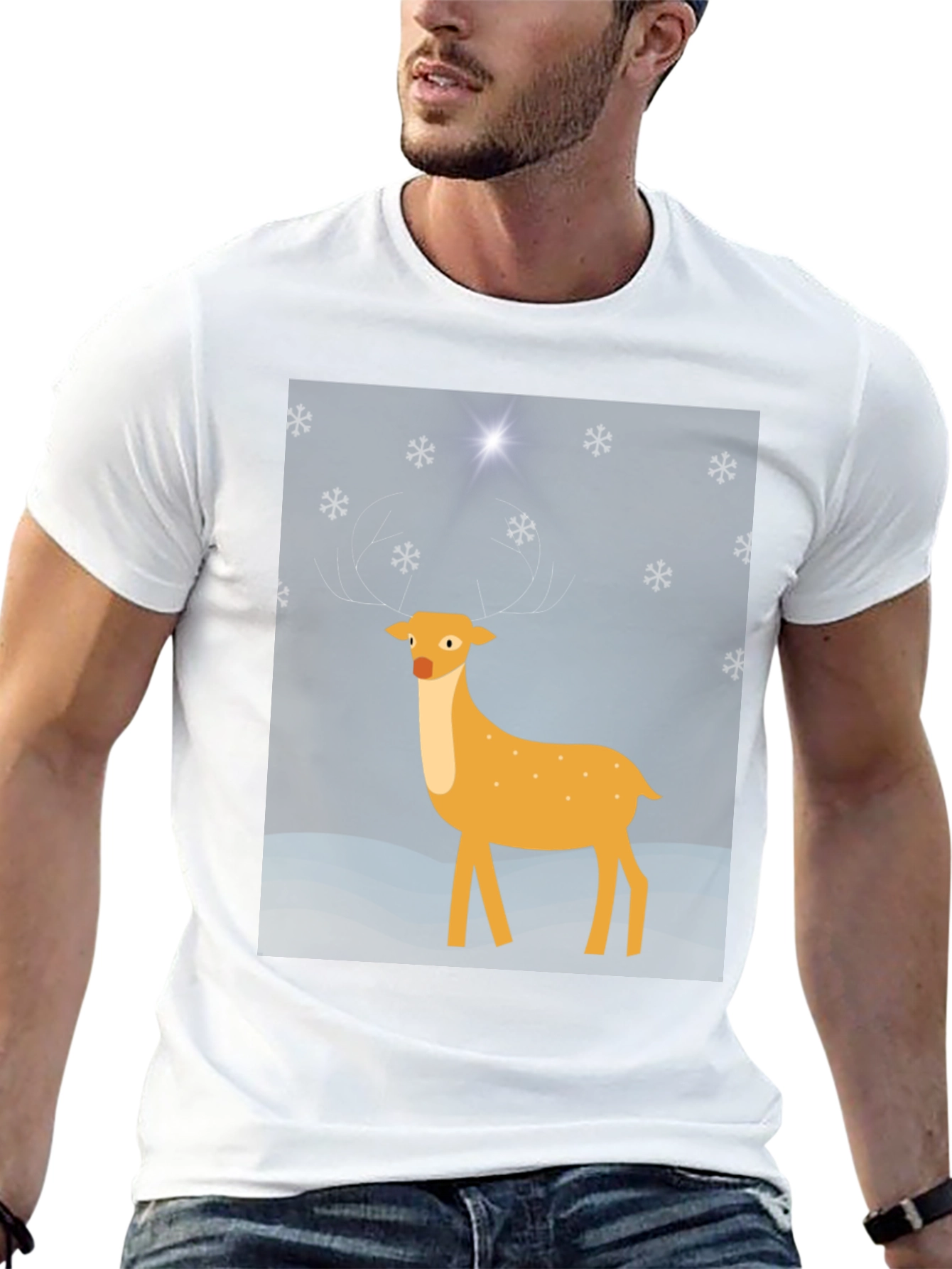 Festive Deer Graphic Tee - Black Holiday Shirt