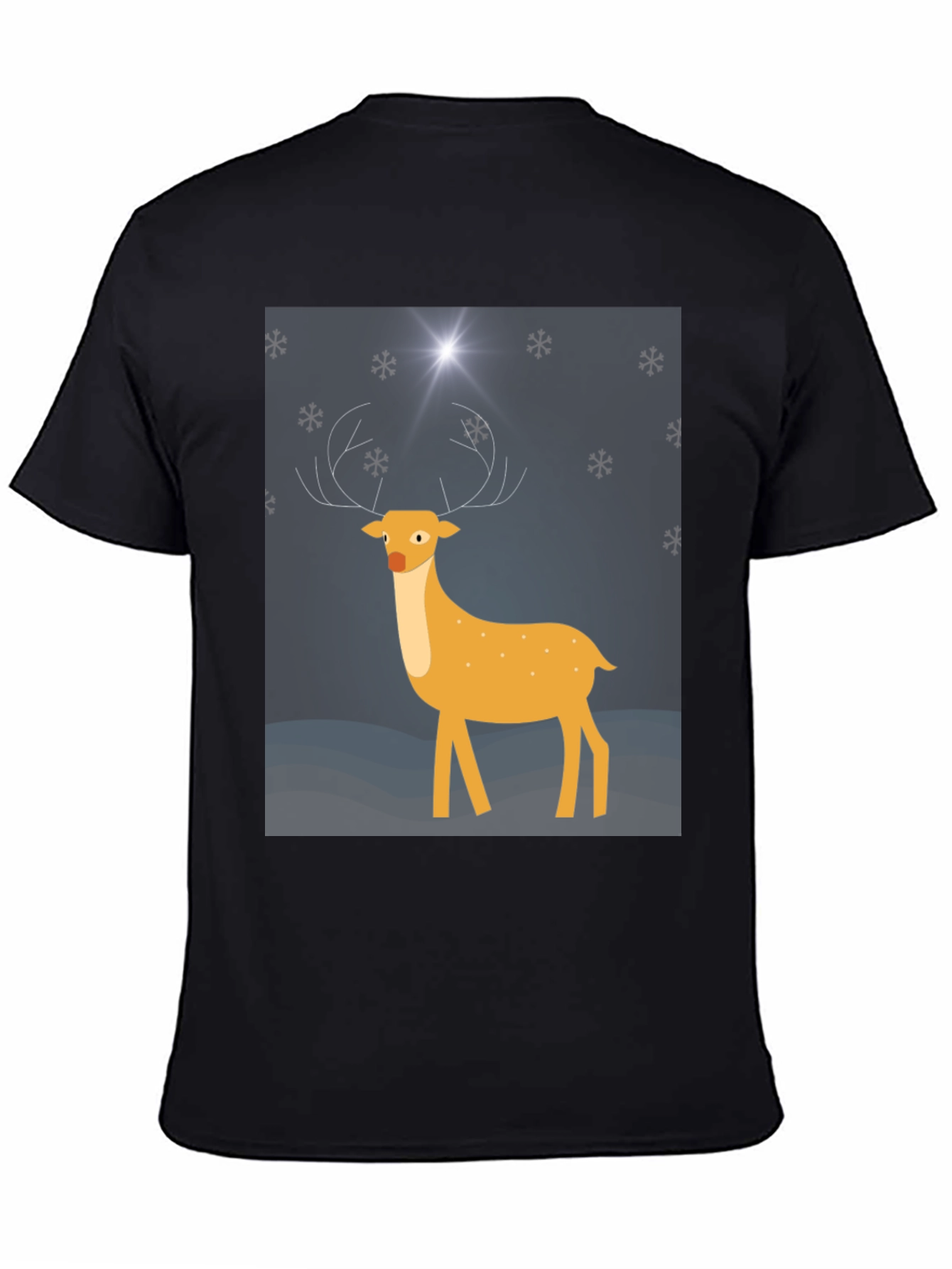 Festive Deer Graphic Tee - Black Holiday Shirt