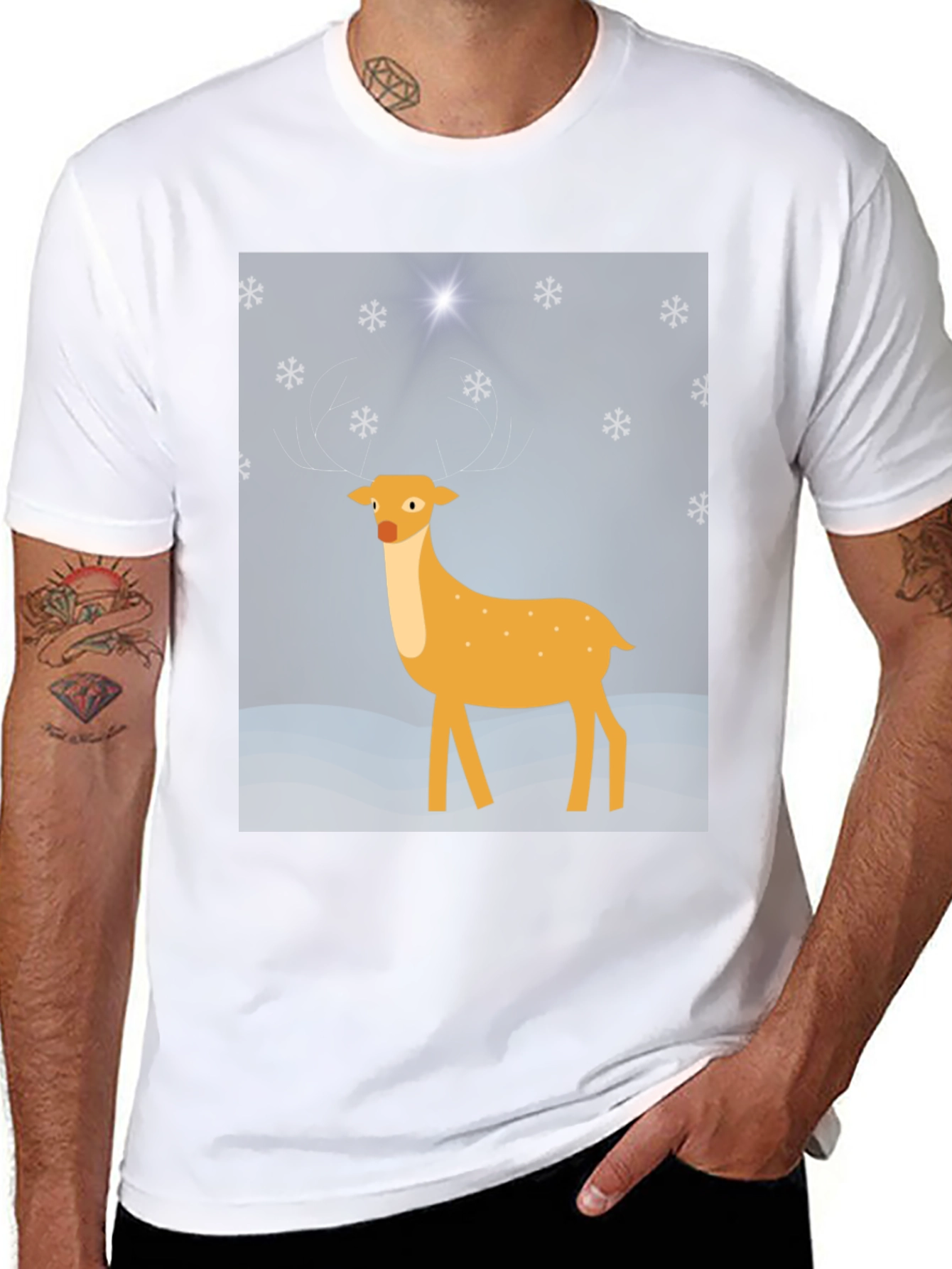 Festive Deer Graphic Tee - Black Holiday Shirt