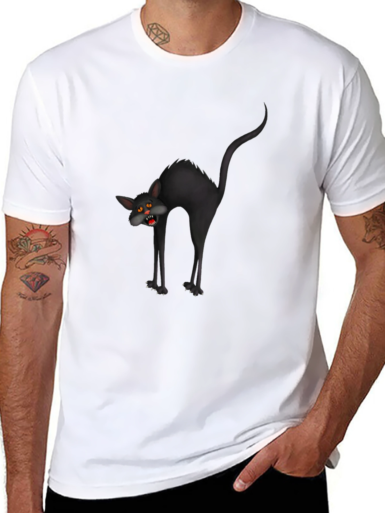 Mens Black Cat Graphic Tee
