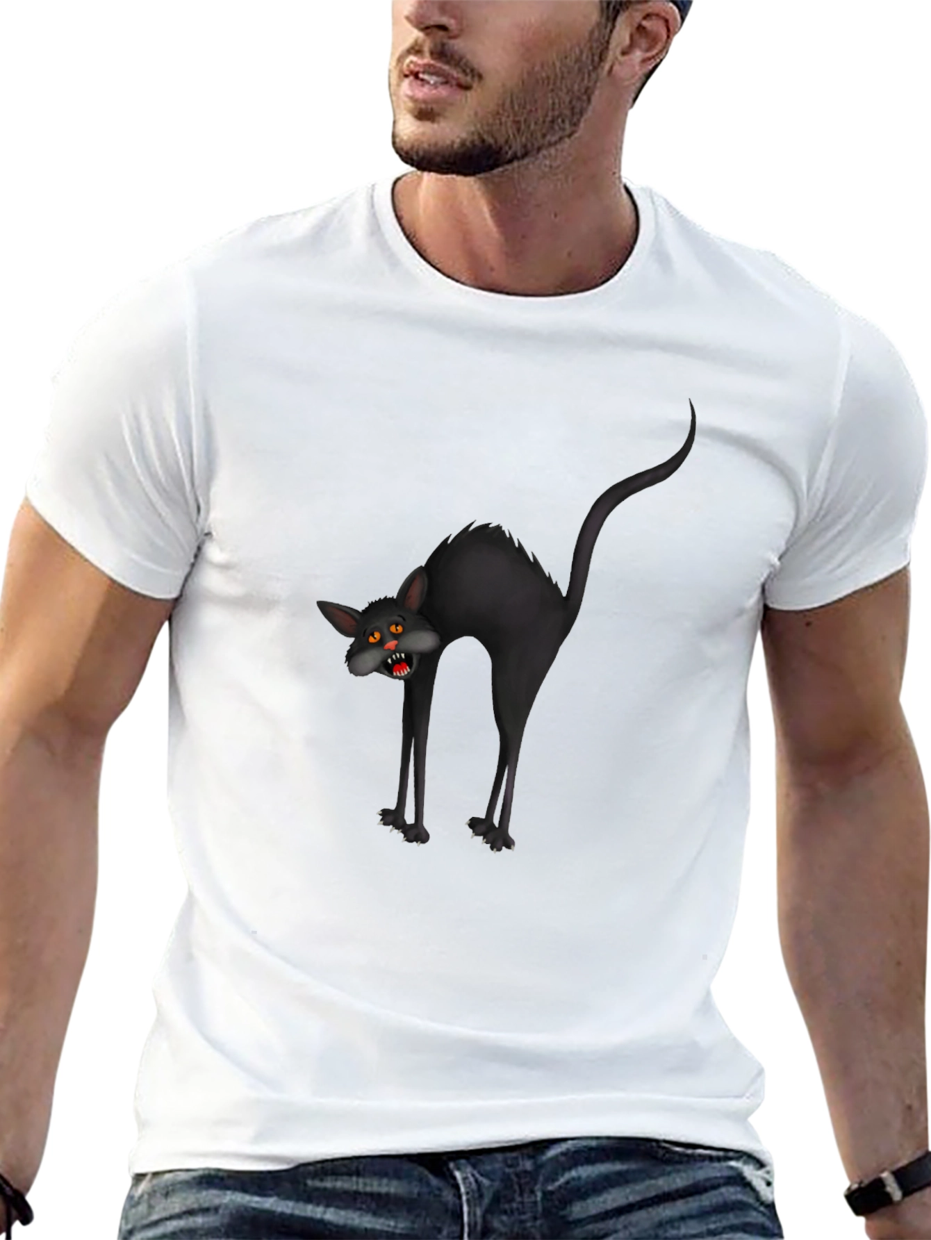 Mens Black Cat Graphic Tee