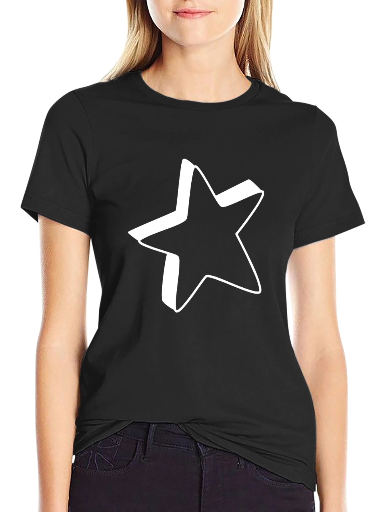 Black Tee with Bold Star Design