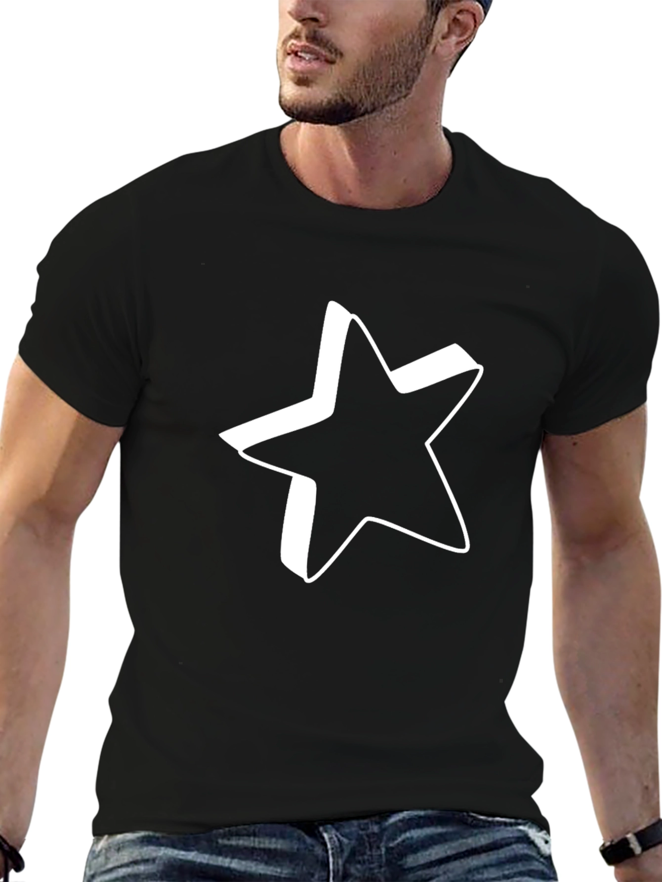 Black Tee with Bold Star Design