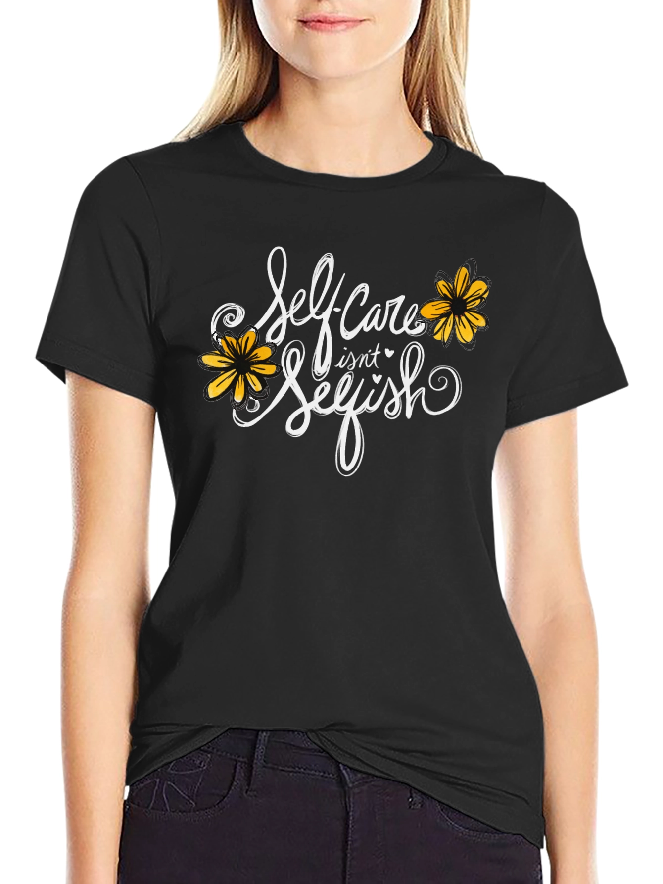 Self-Care Isnt Selfish Black Graphic T-Shirt