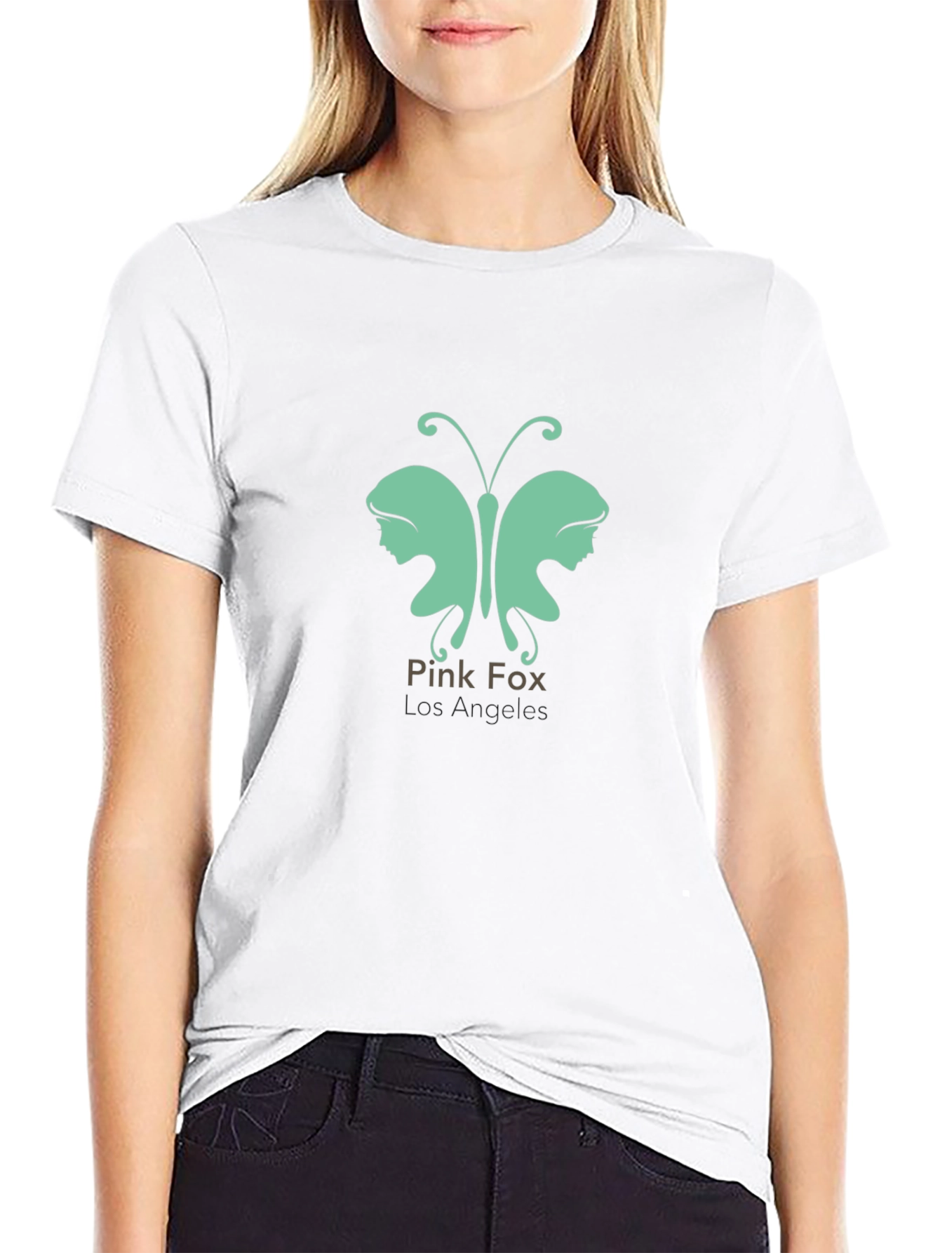 Pink Fox Butterfly Graphic T-Shirt