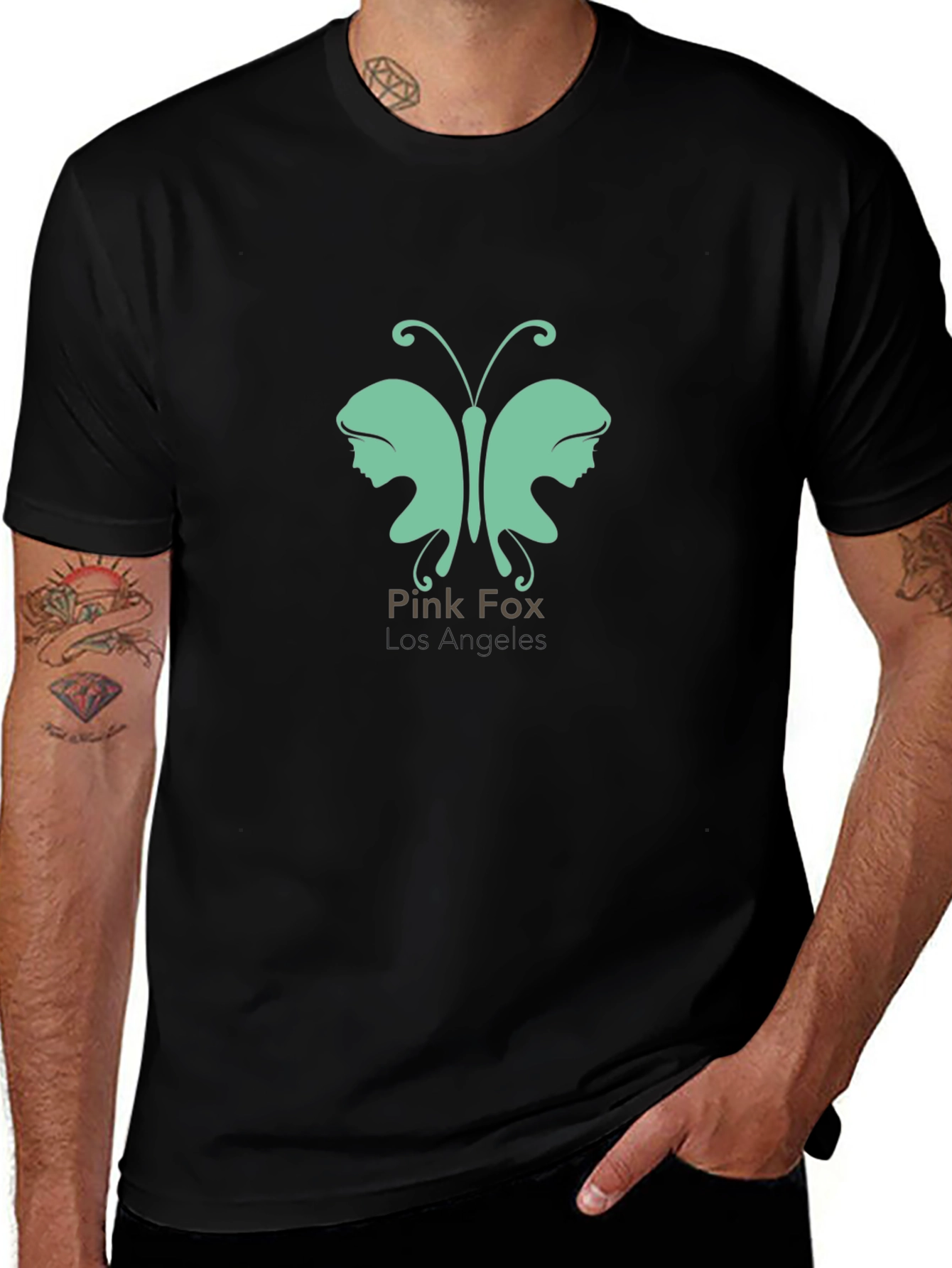 Pink Fox Butterfly Graphic T-Shirt