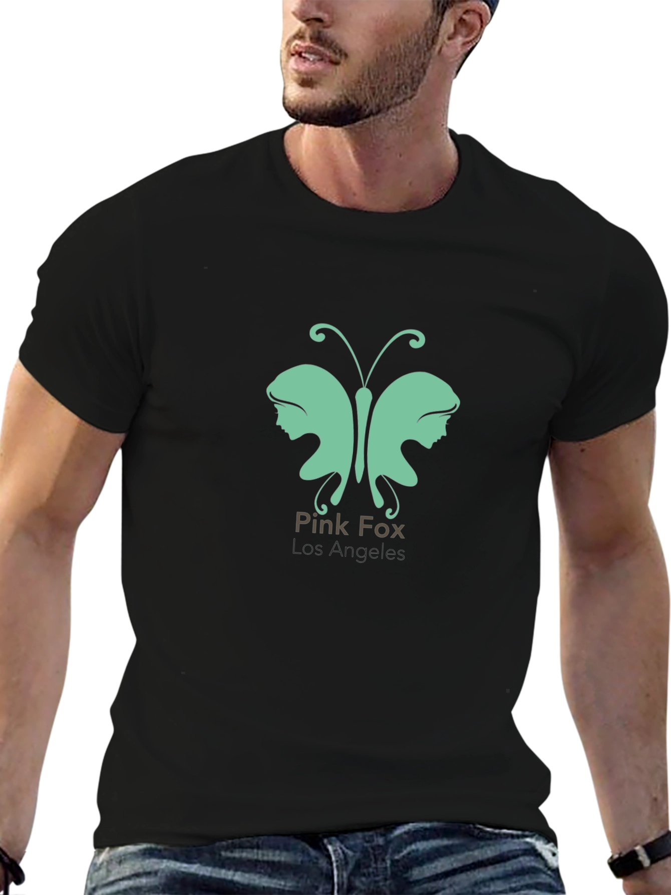 Pink Fox Butterfly Graphic T-Shirt