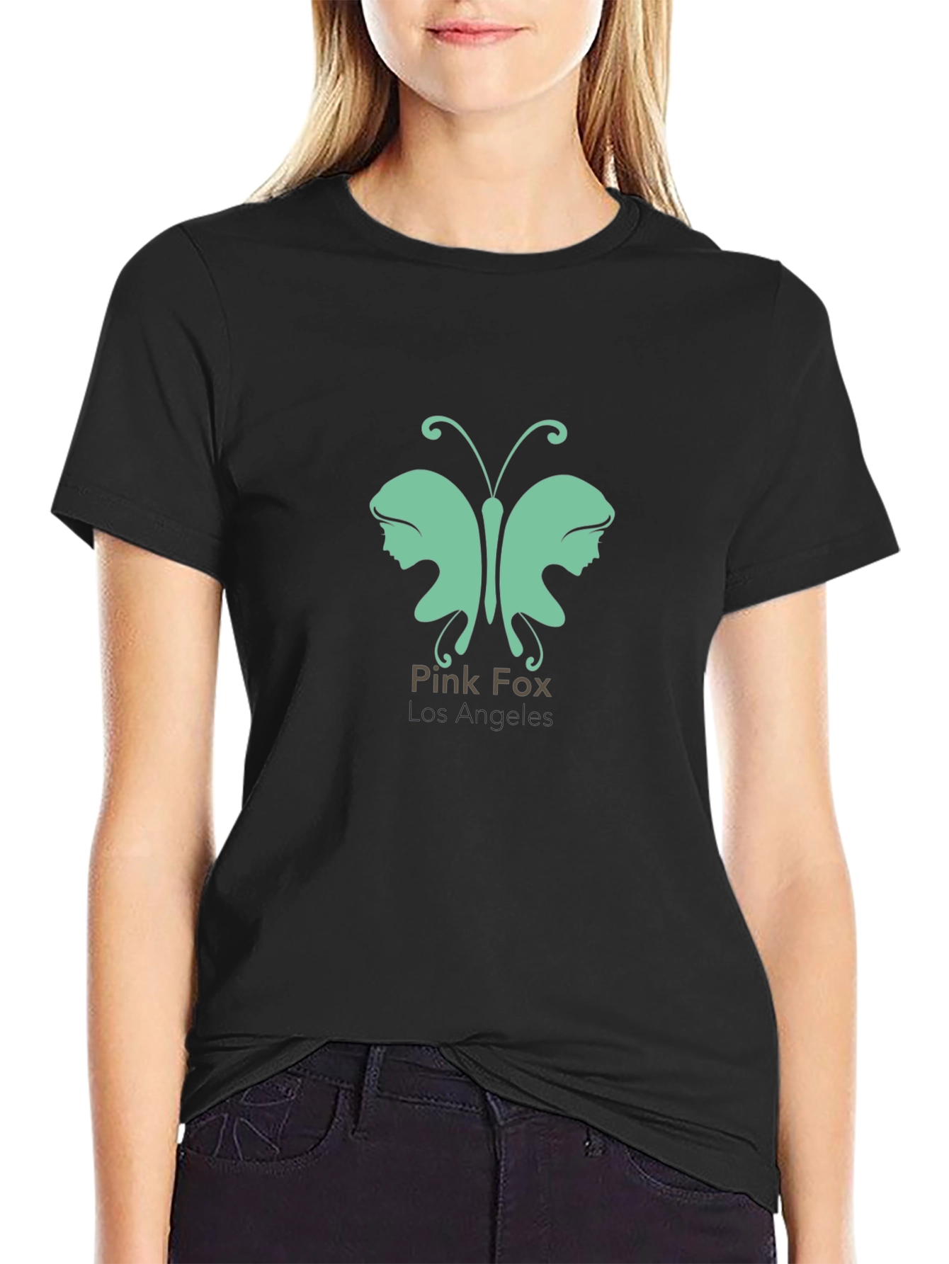 Pink Fox Butterfly Graphic T-Shirt