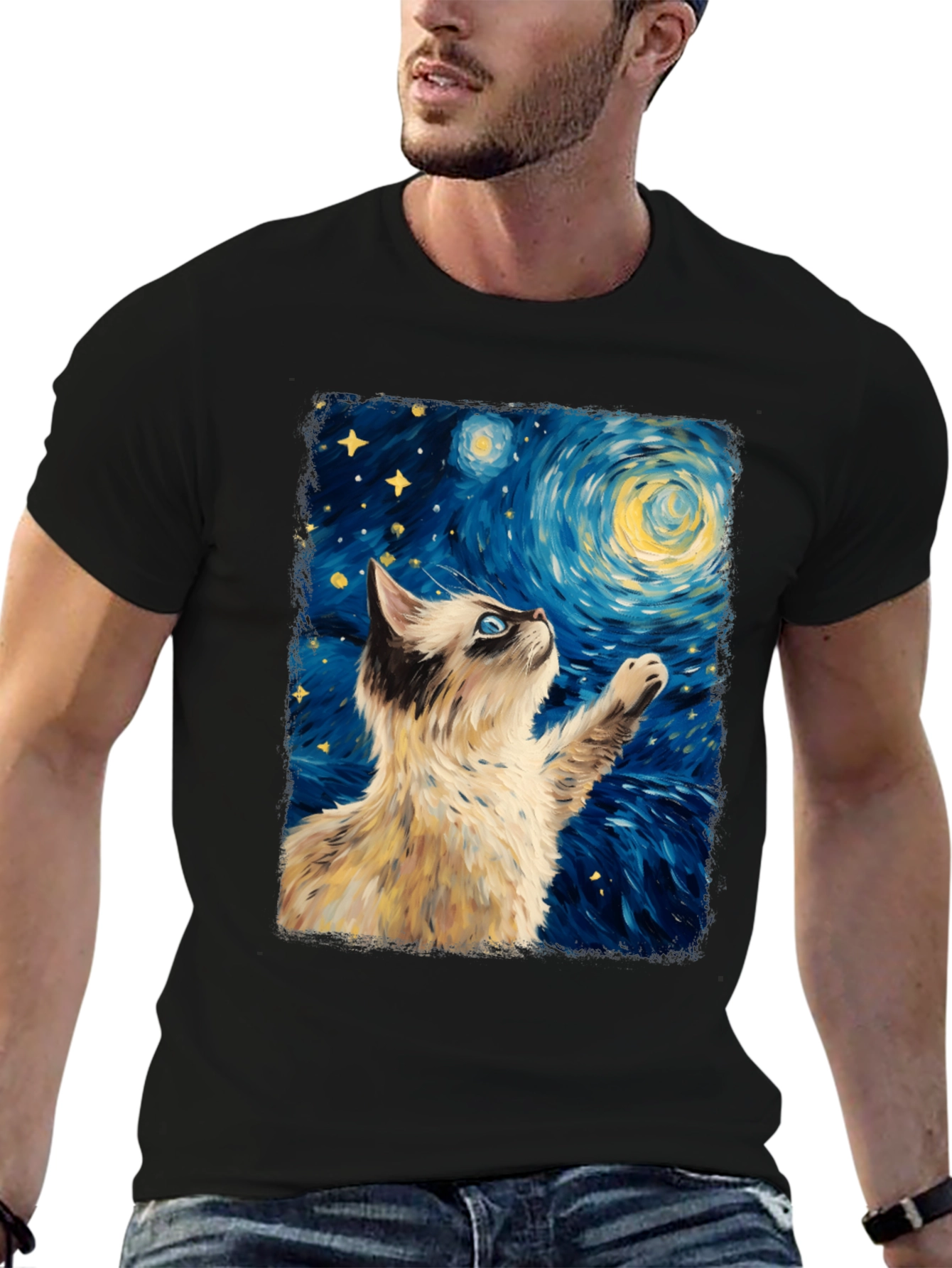 Starry Cat T-Shirt: Artistic Cat Design