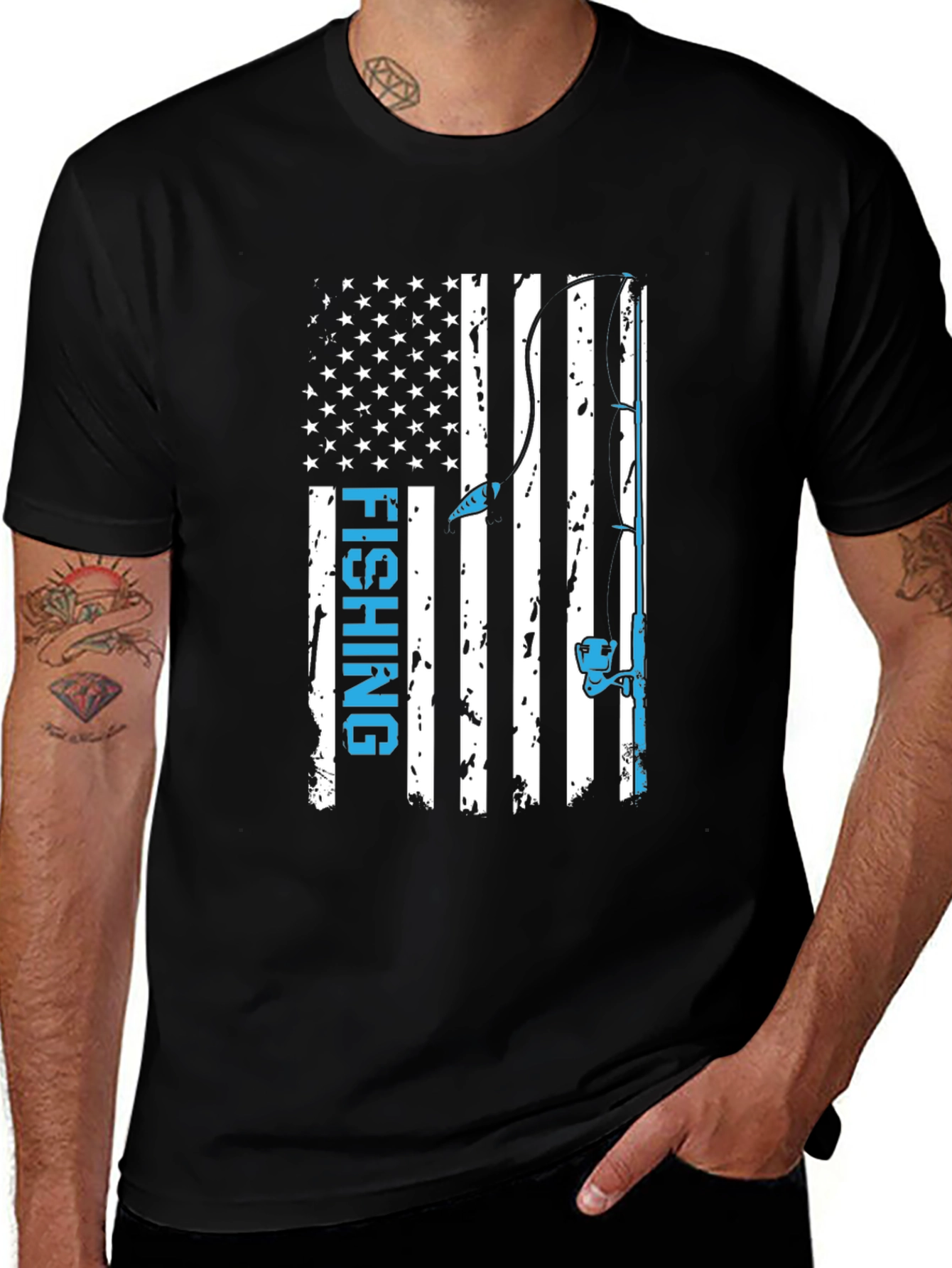 Fishing Flag Graphic Tee - Patriotic Angler Shirt