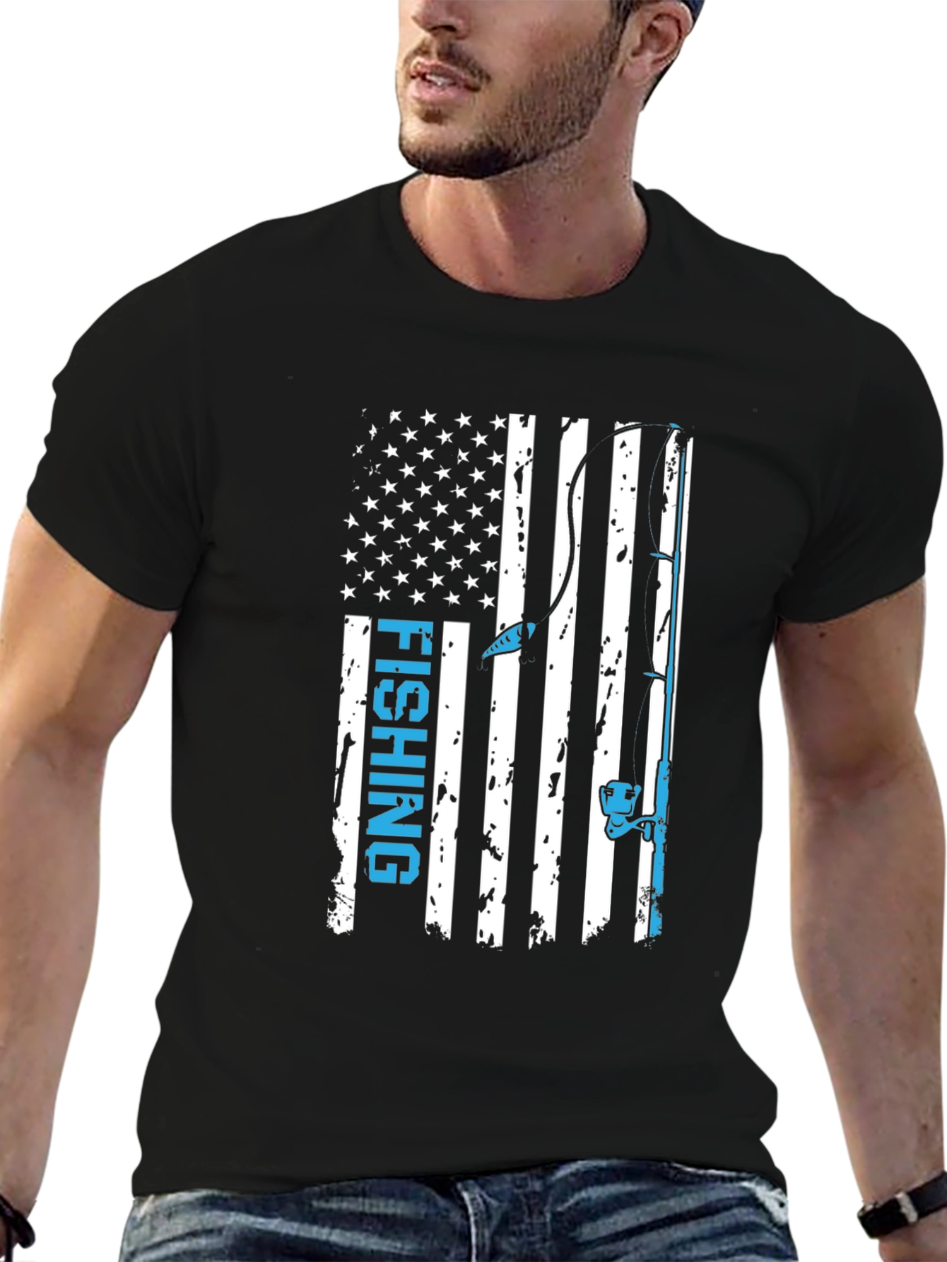 Fishing Flag Graphic Tee - Patriotic Angler Shirt