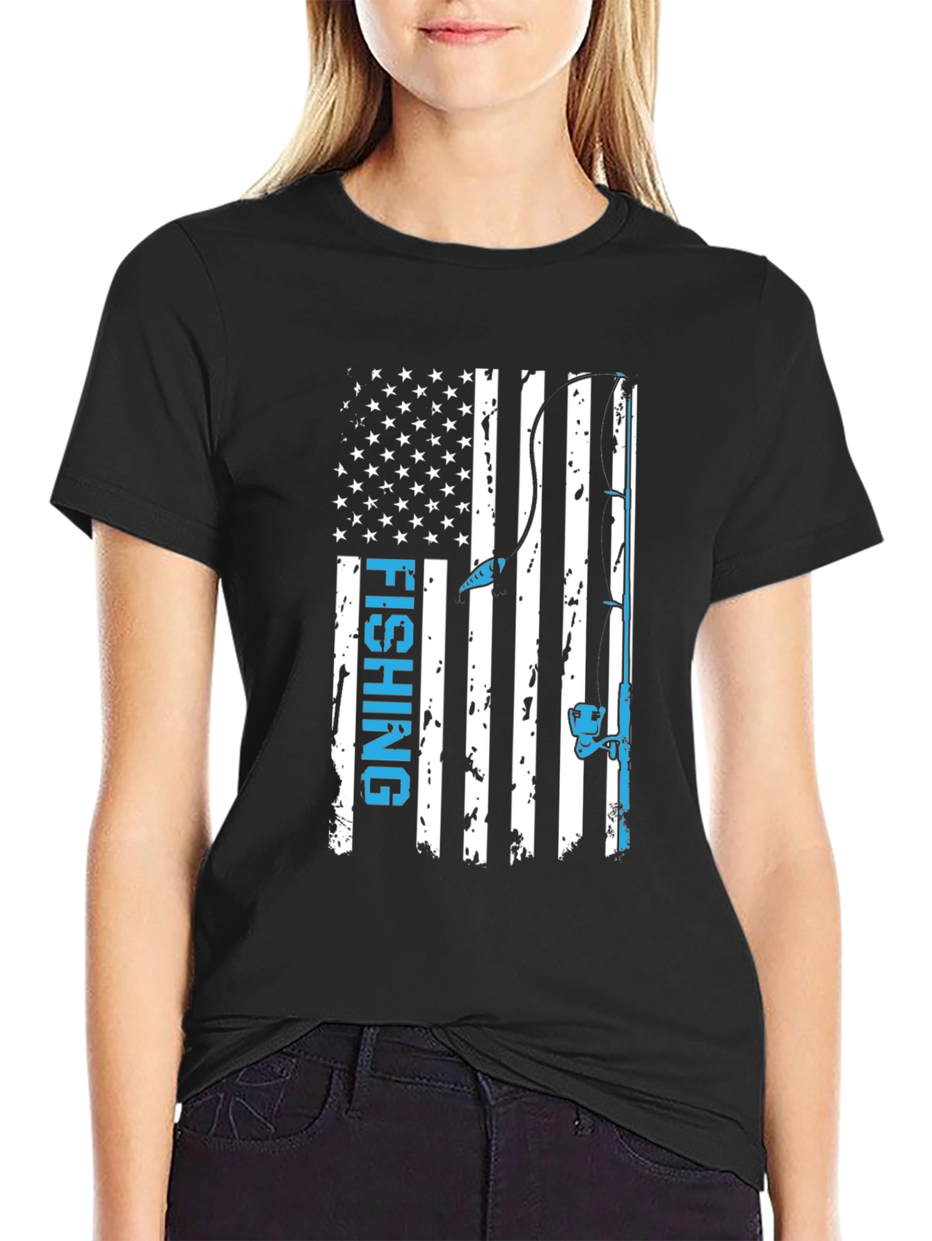 Fishing Flag Graphic Tee - Patriotic Angler Shirt