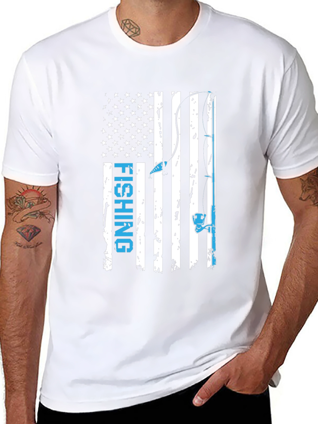 Fishing Flag Graphic Tee - Patriotic Angler Shirt