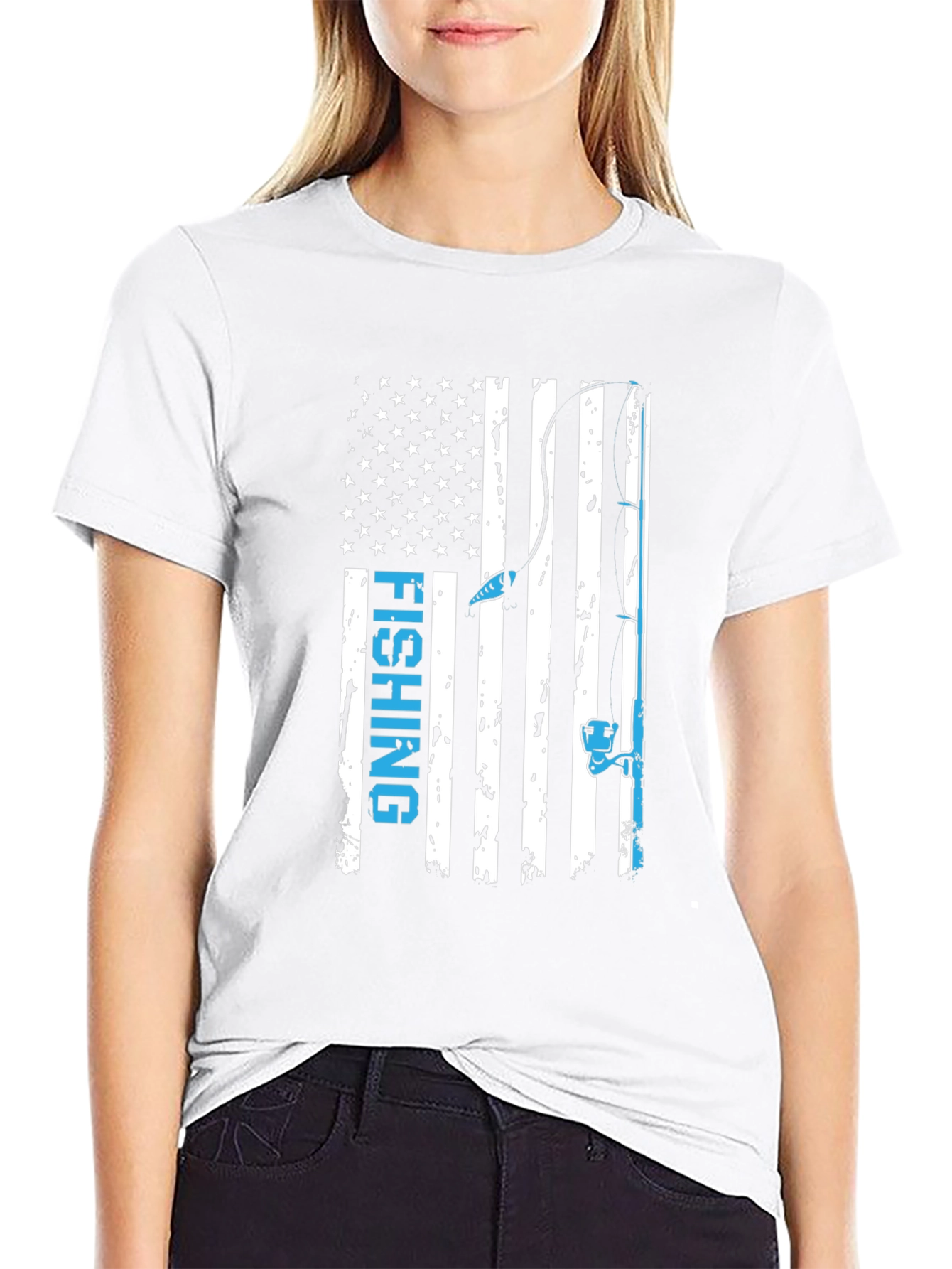 Fishing Flag Graphic Tee - Patriotic Angler Shirt