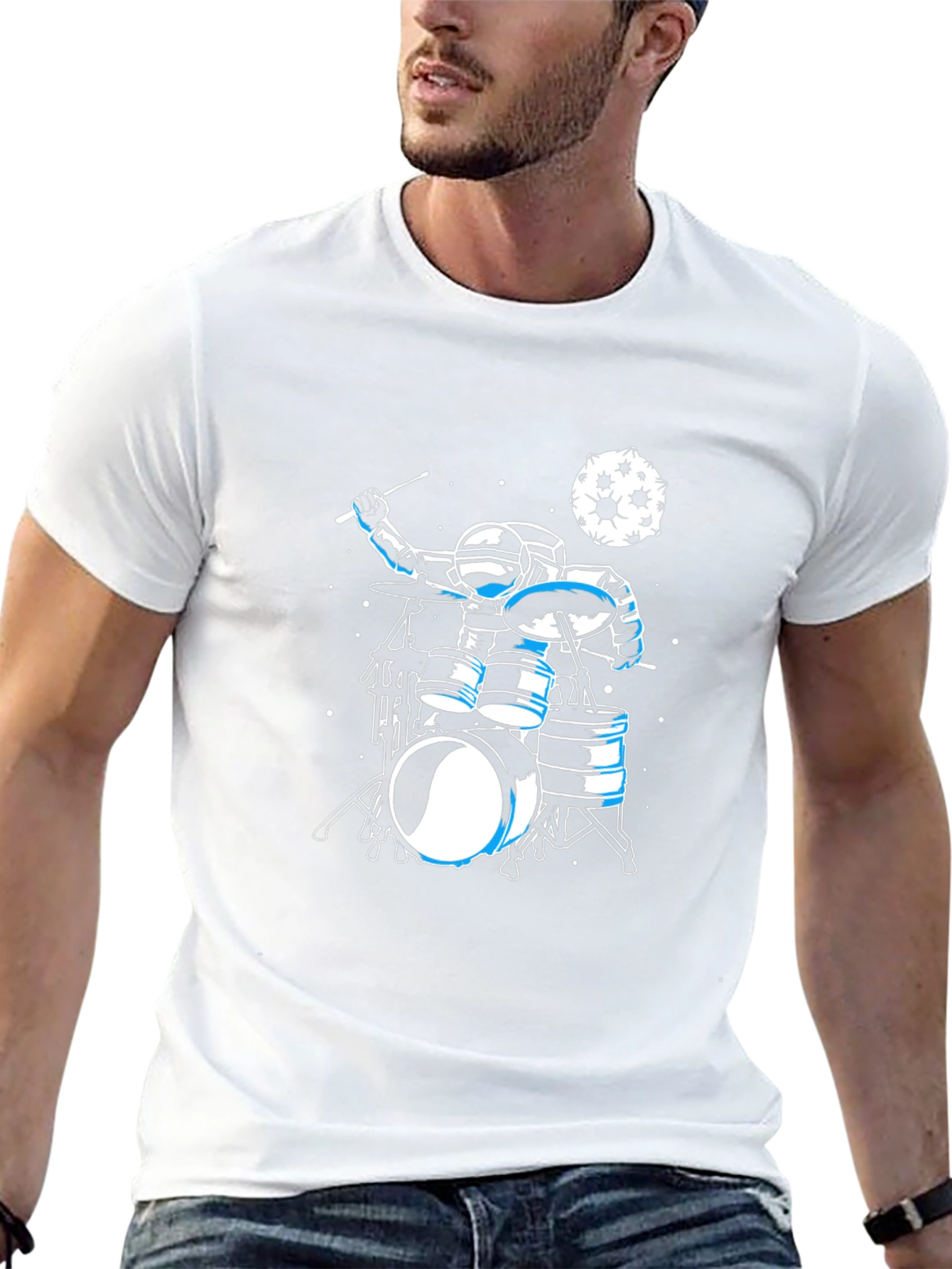 Astronaut Drummer Graphic T-Shirt - Black