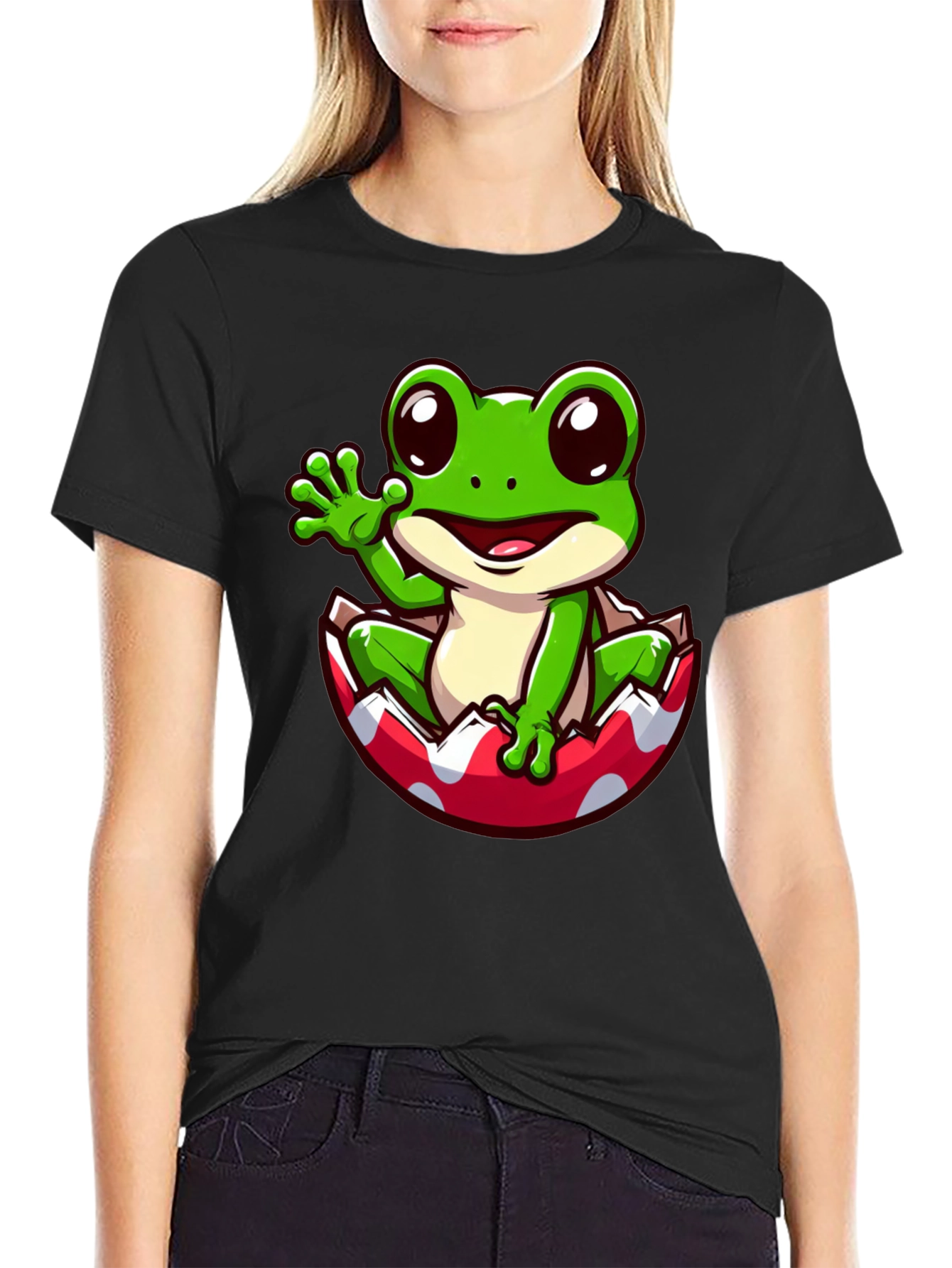Frog in Eggshell Graphic Tee - Cute Cartoon Design