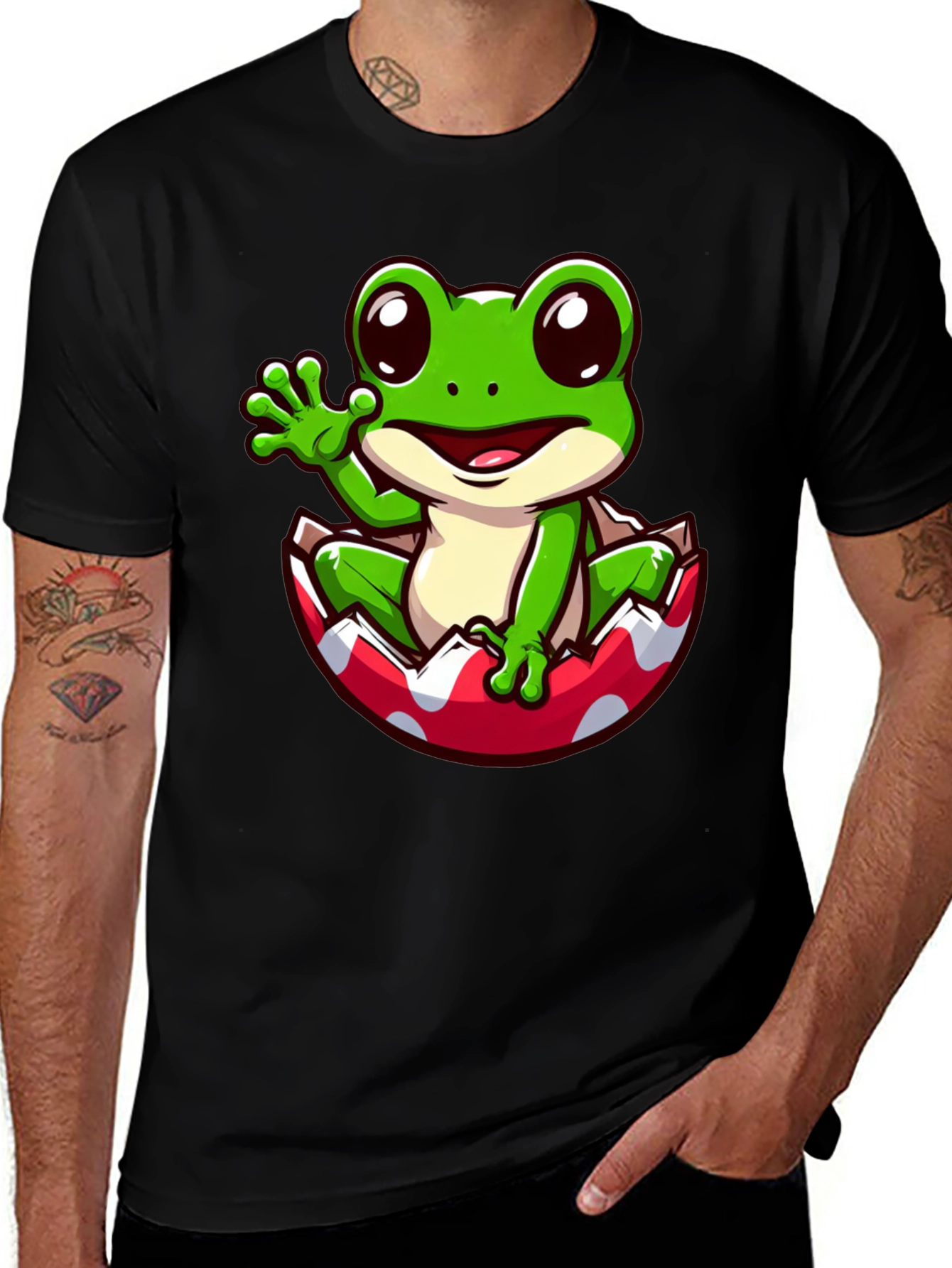 Frog in Eggshell Graphic Tee - Cute Cartoon Design