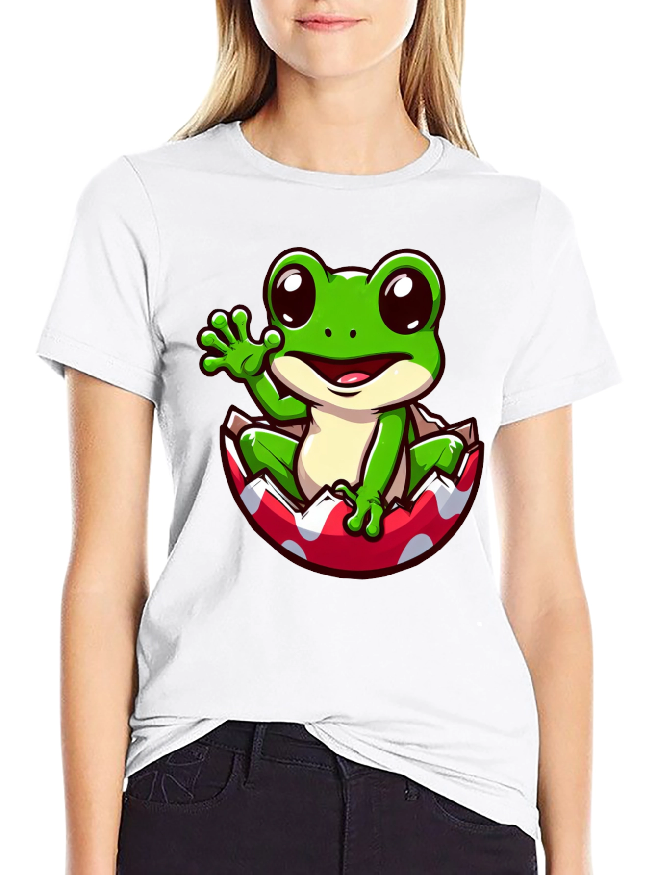 Frog in Eggshell Graphic Tee - Cute Cartoon Design
