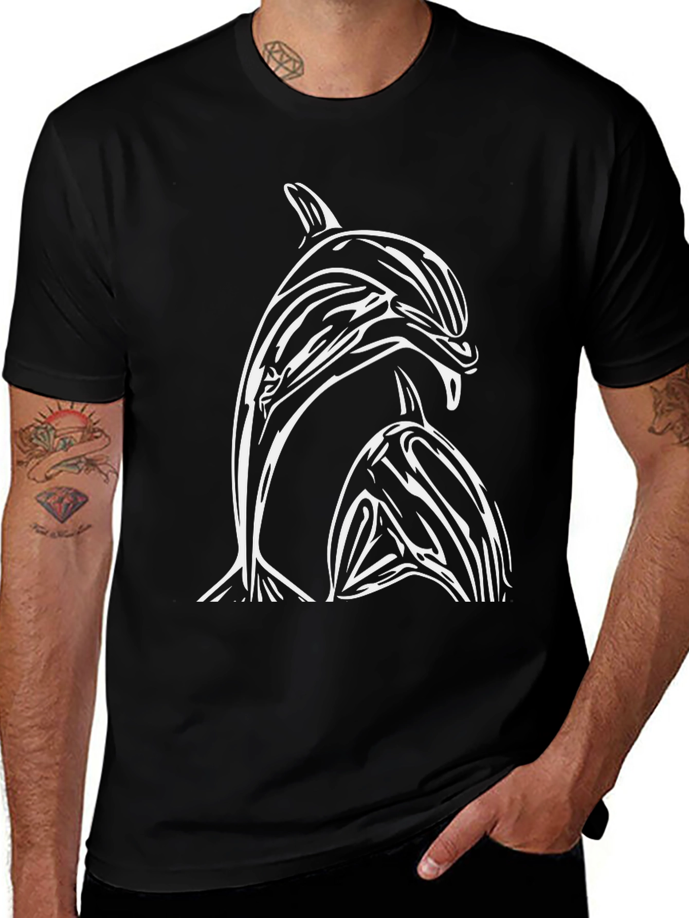 Dolphin Graphic Tee - Black Cotton T-Shirt