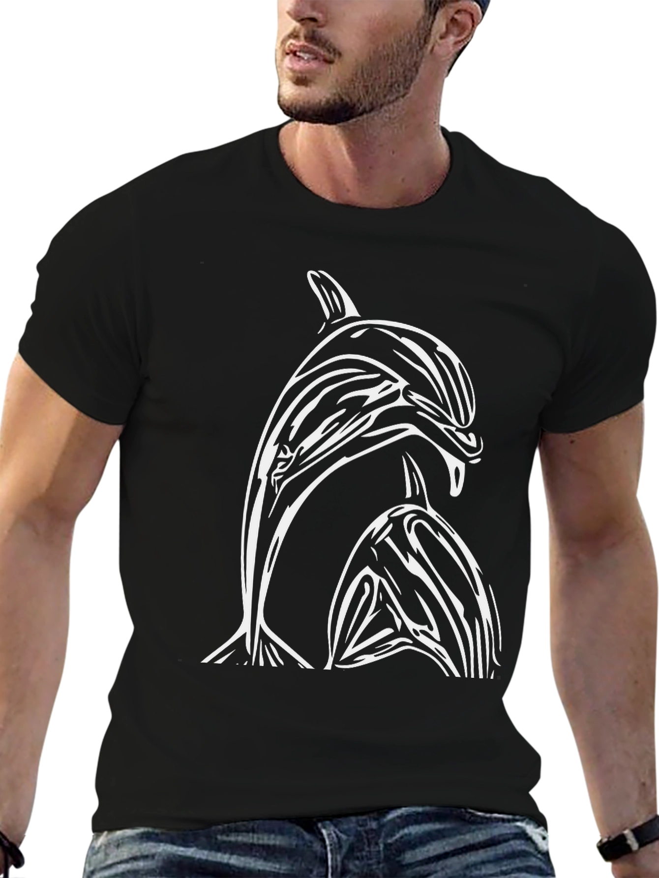 Dolphin Graphic Tee - Black Cotton T-Shirt