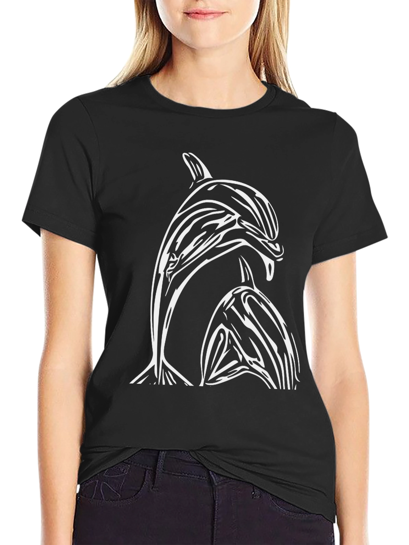 Dolphin Graphic Tee - Black Cotton T-Shirt