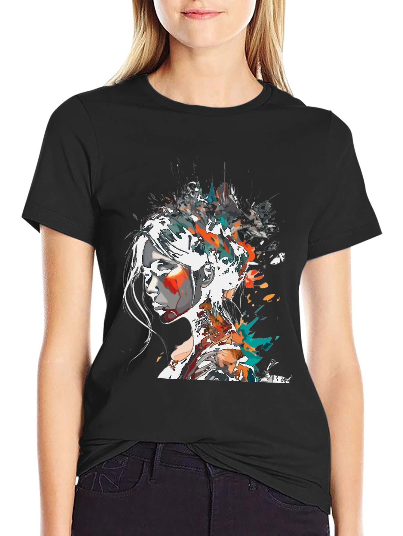 Abstract Woman Graphic Tee - Black